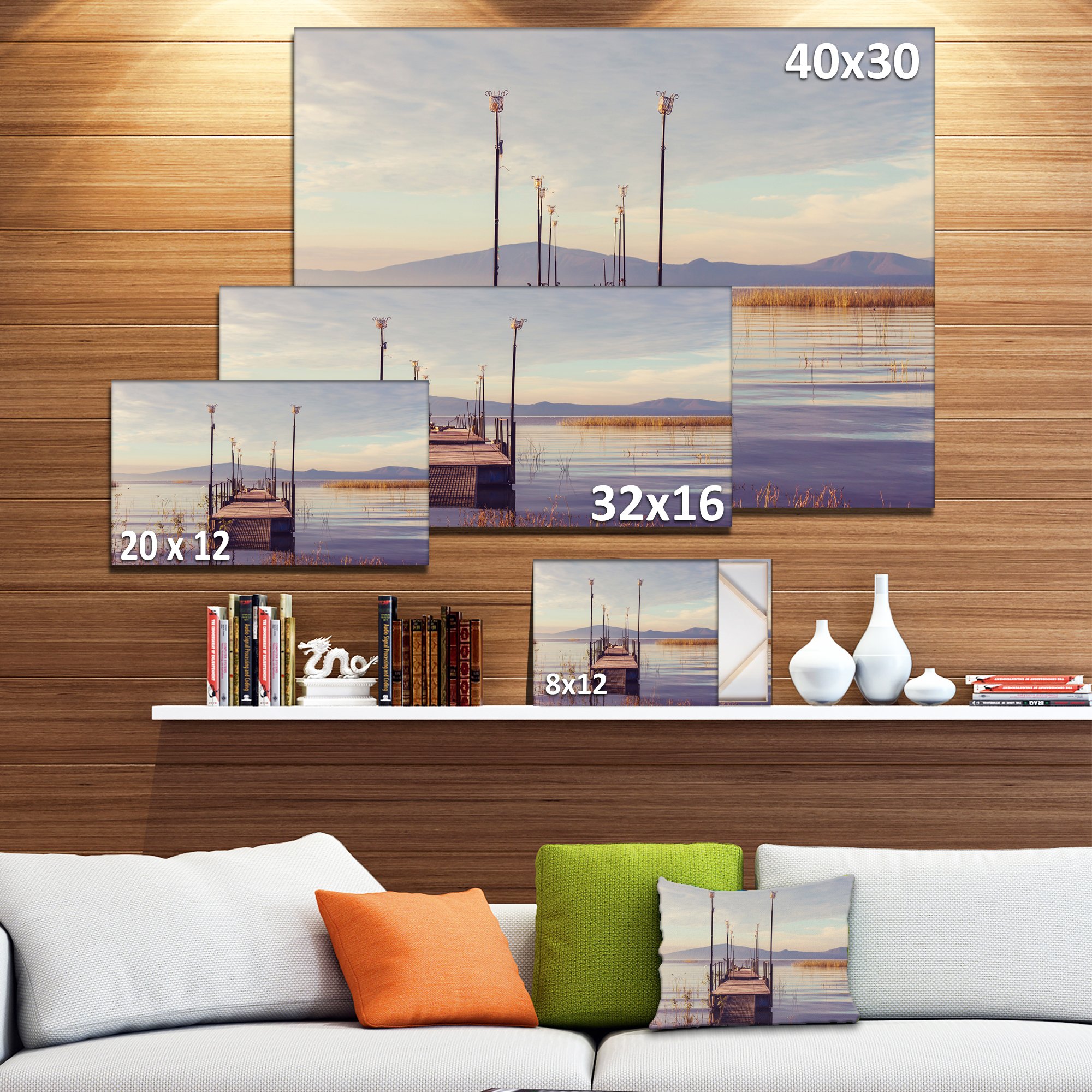 Scenic Wooden Boardwalk Bridge Over Clear Sea Water - Premium Canvas Wall Art Print for Living Room, Bedroom & Office Decor