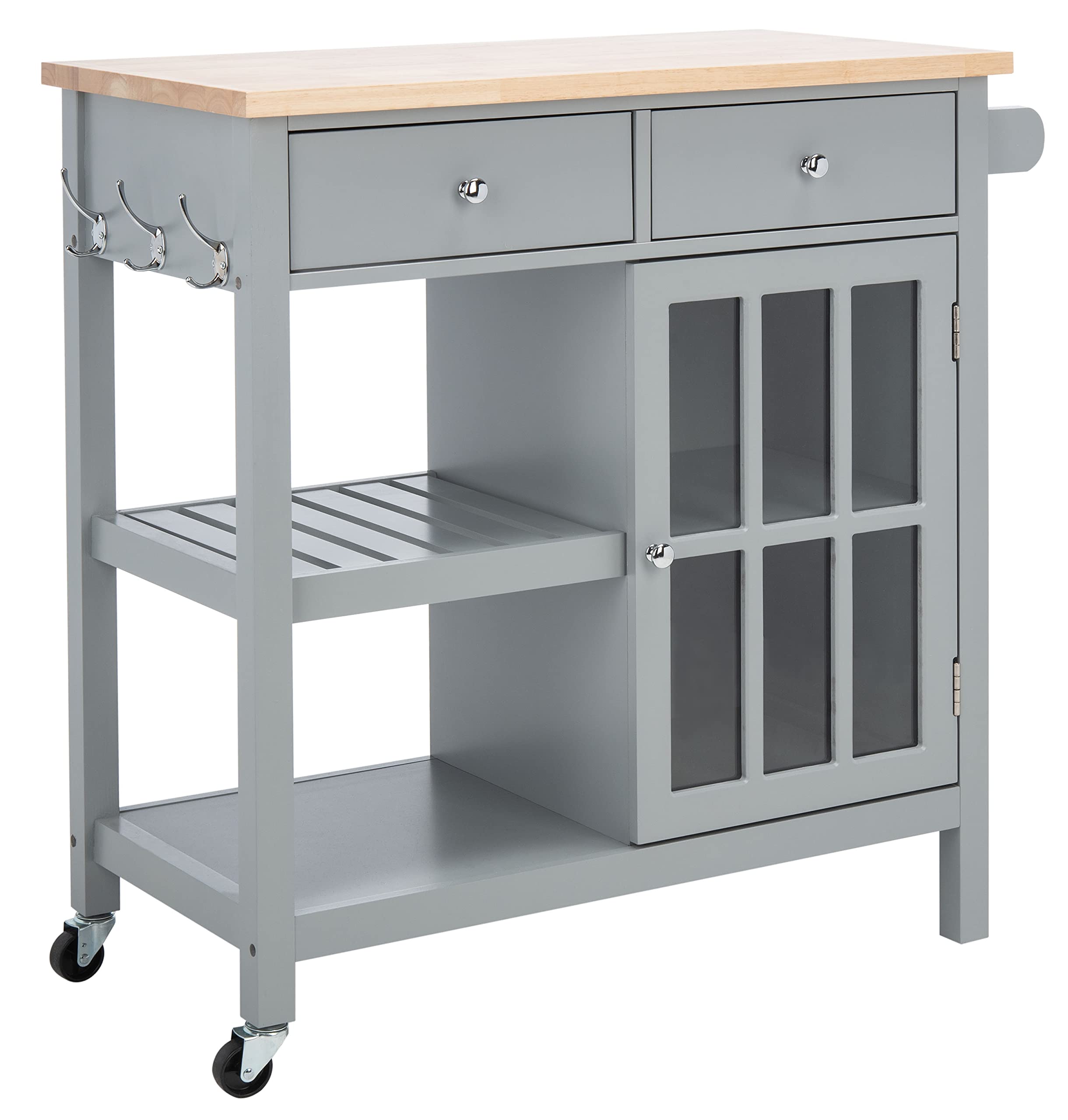 SAFAVIEH Locklyn 2-Drawer Rolling Kitchen Cart - Grey & Natural Storage Trolley with Wheels | Perfect for Small Spaces, Pantry Organization & Mobile Kitchen Storage