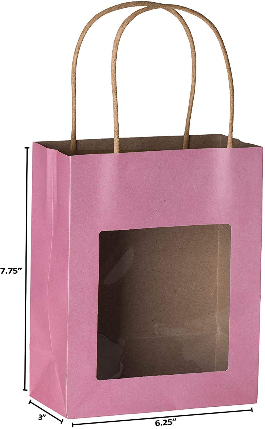 Premium Pink Kraft Gift Bags with Handles - Bulk 200 Pack Medium Size 7.75
