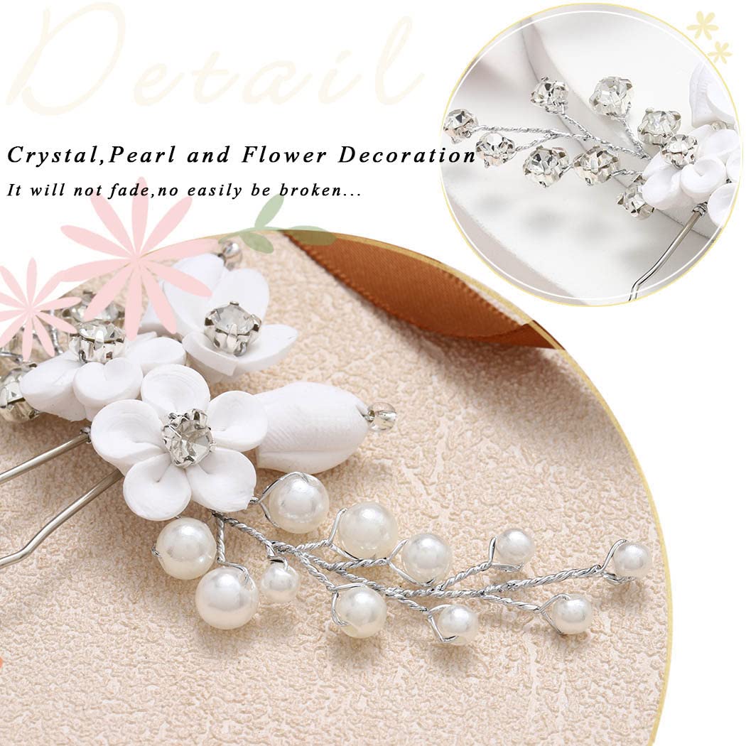 JONKY Silver Wedding Hair Pins - Rhinestone Floral Hairpiece with Pearls for Brides, Women & Girls | Elegant Bridal Hair Accessories for Weddings, Prom & Special Occasions (Pack of 1)