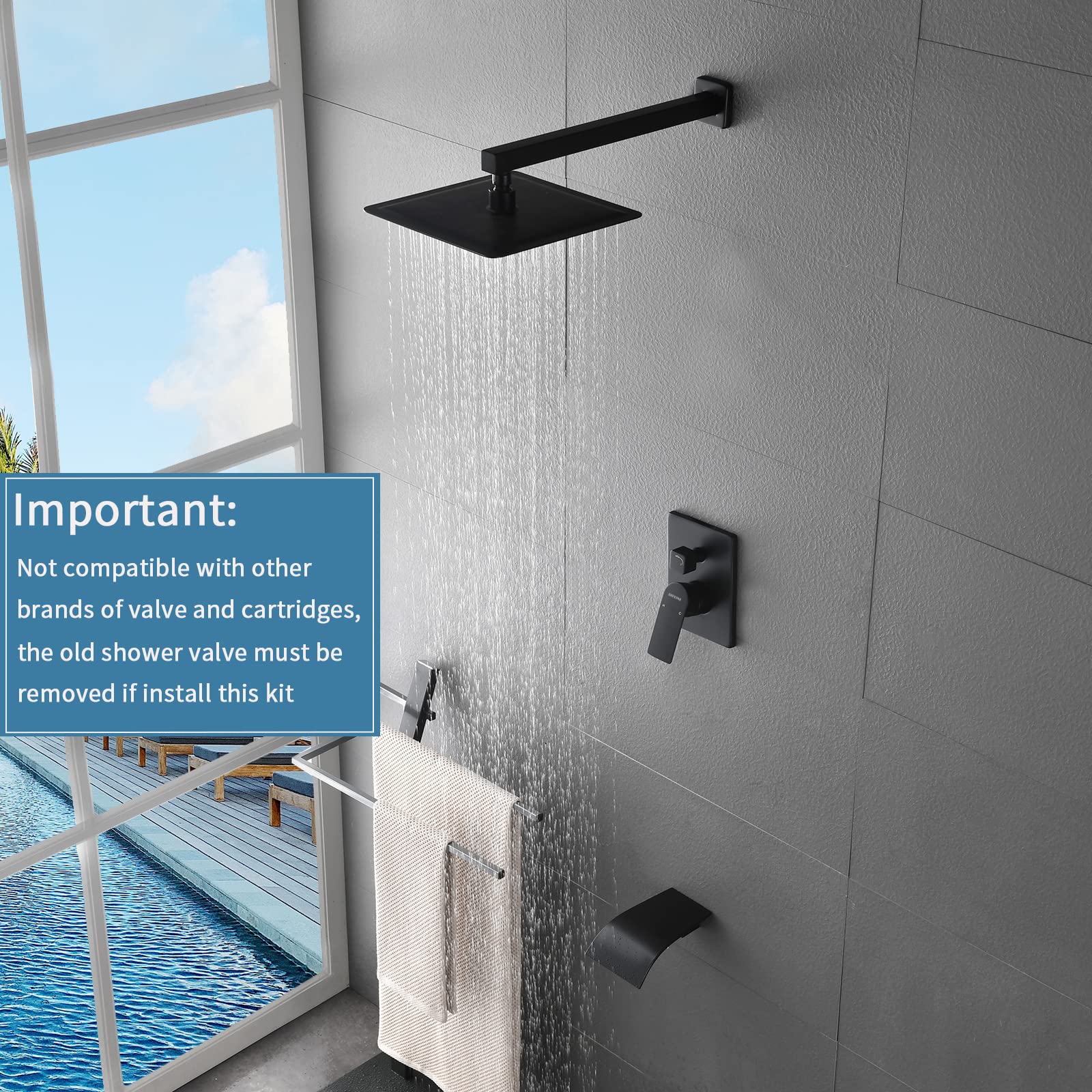 Matte Black Shower Valve Trim Kit with Tub Spout - Complete Wall Mounted Tub Shower System Set - Includes Rough-in Valve - Perfect for Bathroom Renovation & Modern Home Upgrade