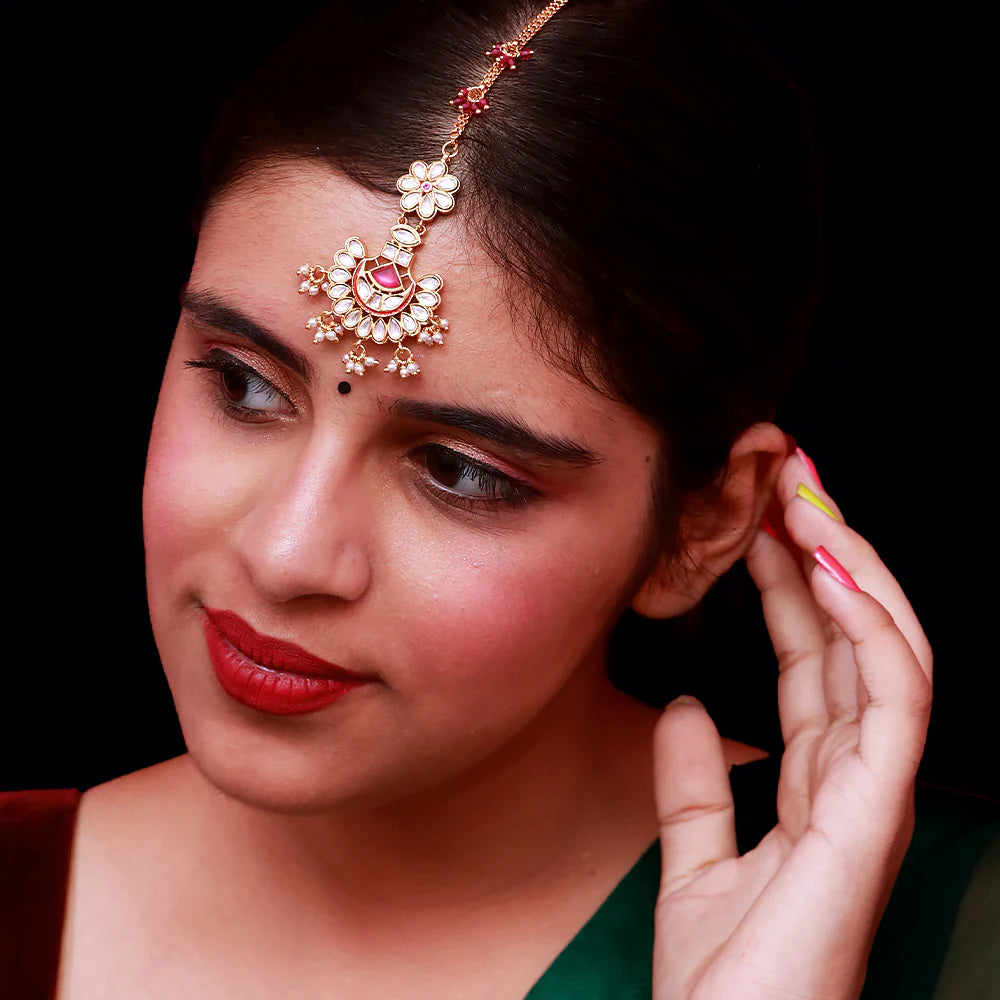 Luxury Gold Plated Royal Kundan Maang Tikka Headpiece (D53) - Perfect for Weddings, Parties & Indian Traditional Events