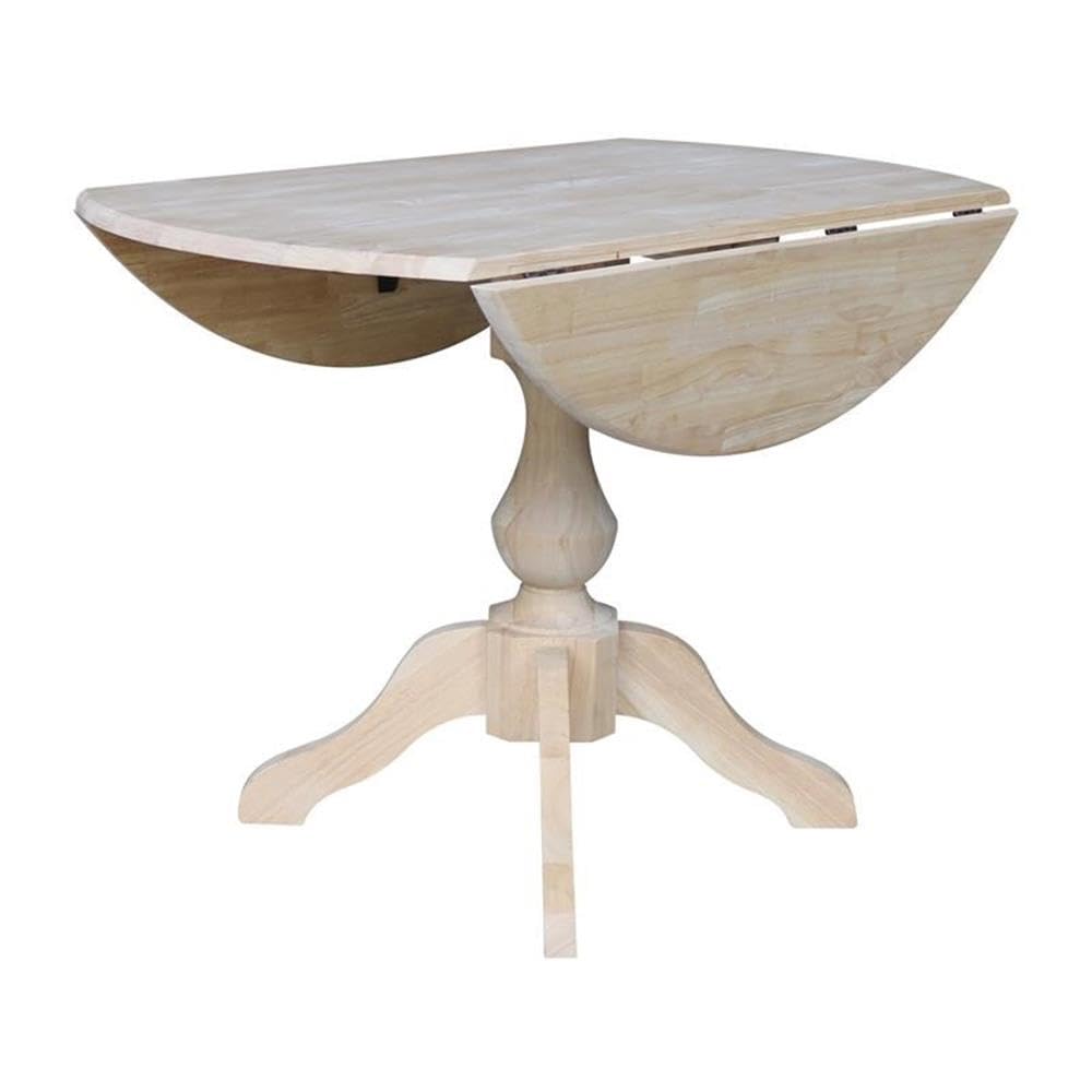 IC International Concepts 42-Inch Round Dual Drop Leaf Pedestal Dining Table - 30.3-Inch Height, Unfinished Wood, Ready to Stain or Paint - Perfect for Kitchens, Breakfast Nooks & Small Space Dining Rooms