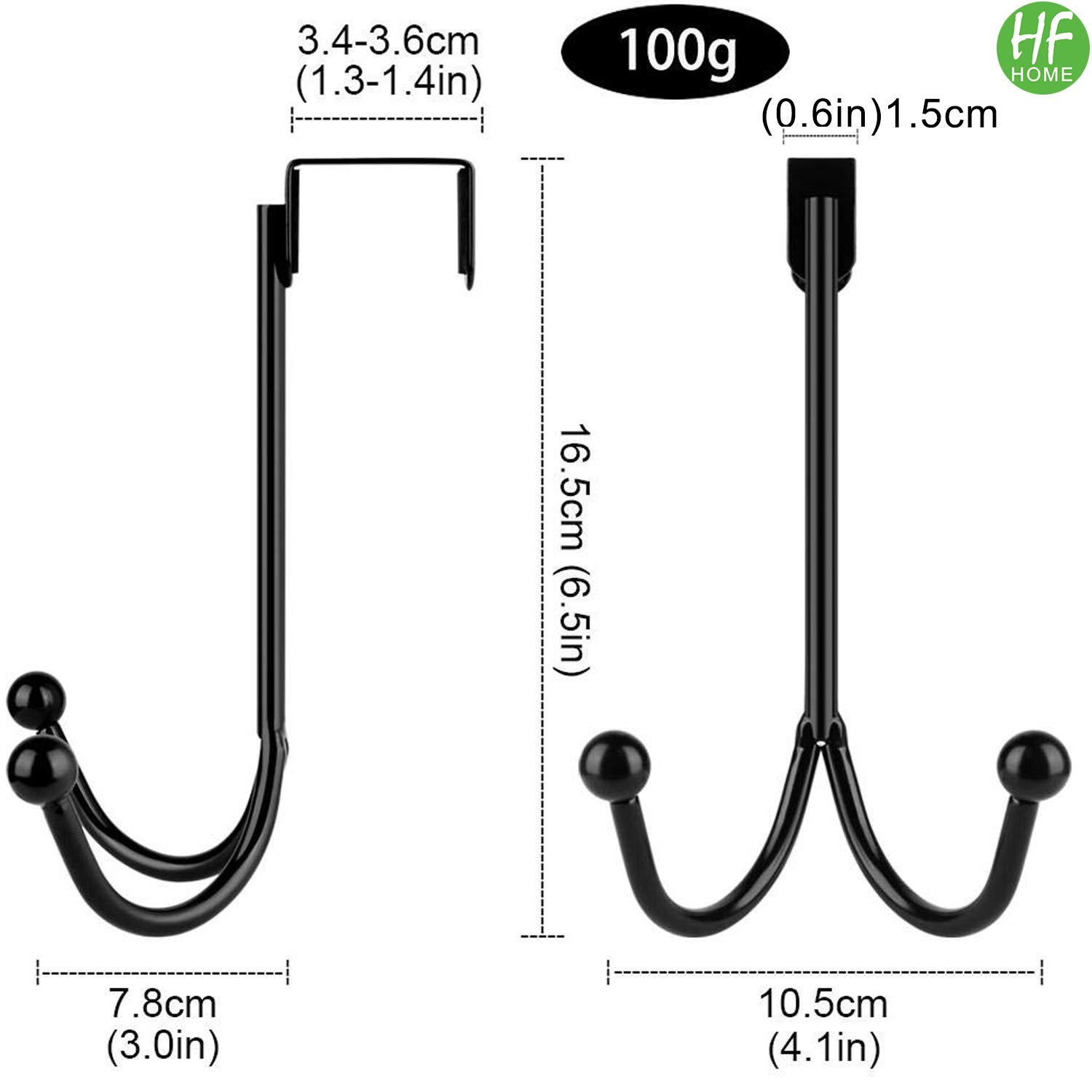 HFHOME 4-Pack Over The Door Double Hanger Hooks - Heavy Duty Metal Twin Hooks Organizer for Coats, Hats, Robes & Towels - Space Saving Closet & Entryway Storage Solution - Perfect for Bedroom, Bathroom & Dorm Organization (Black)