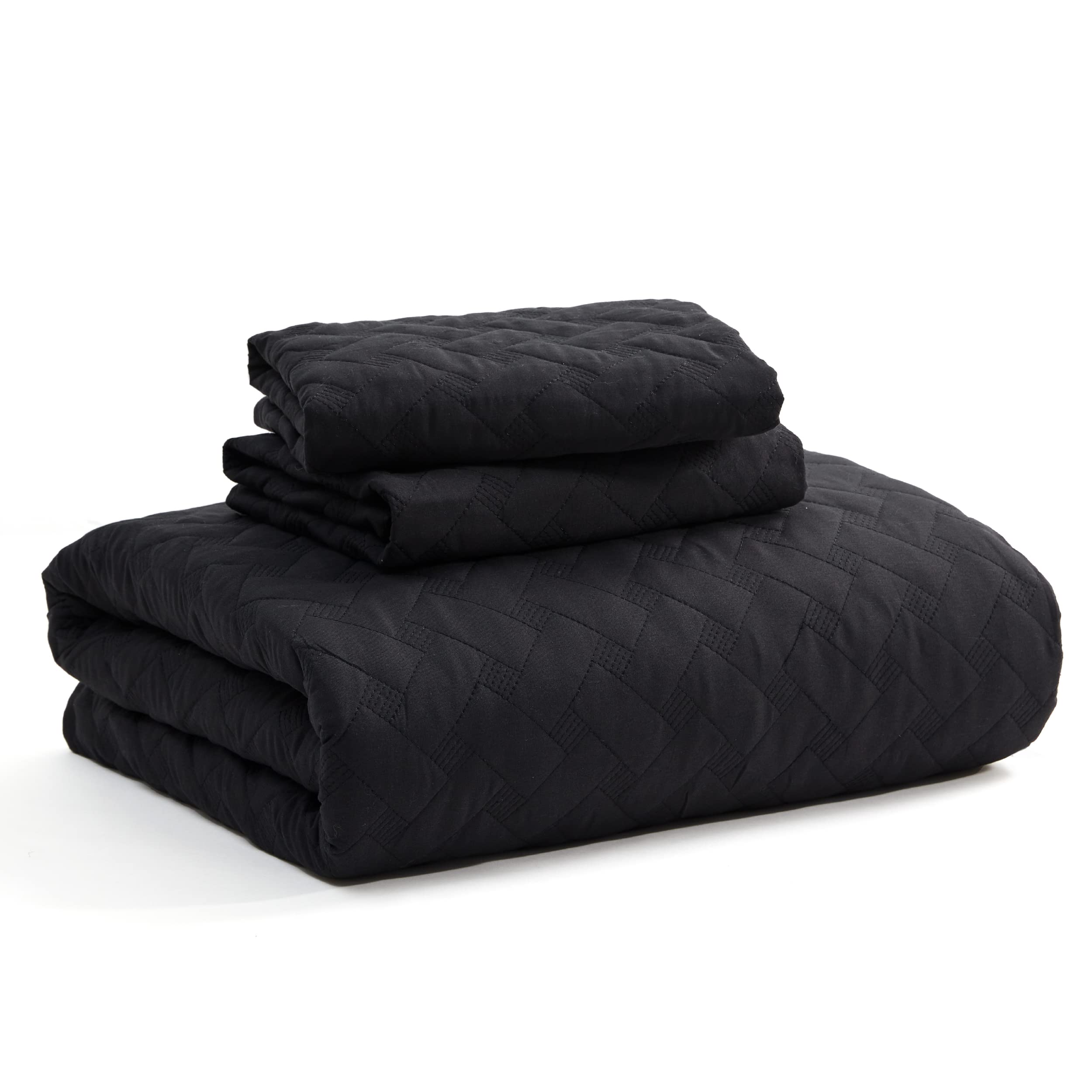 Bedsure Lightweight Twin Size Quilt - Soft Basket Weave Pattern Bedspread, All Seasons Comforter Set with Pillow Sham (Black) | Cozy Bedding for Guest Rooms, Dorms & Everyday Comfort