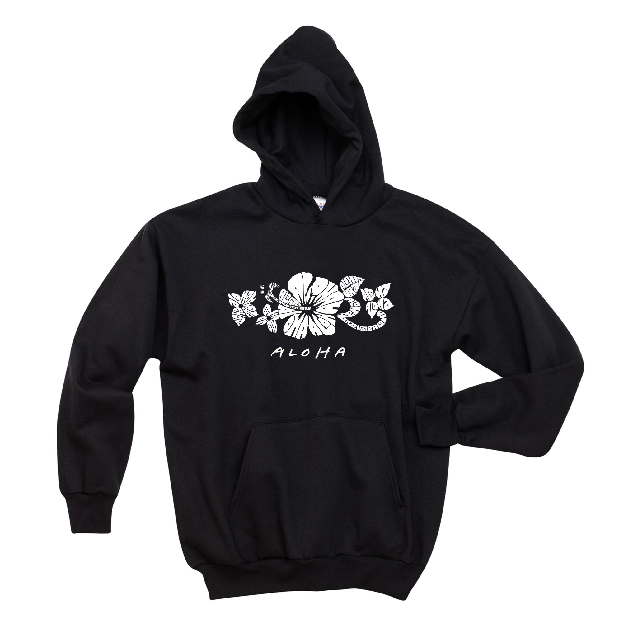 LA POP ART Women's Aloha Word Art Hooded Sweatshirt - Soft Fleece Pullover with Kangaroo Pocket - Perfect for Casual Wear, Beach Outings & Vacation Style