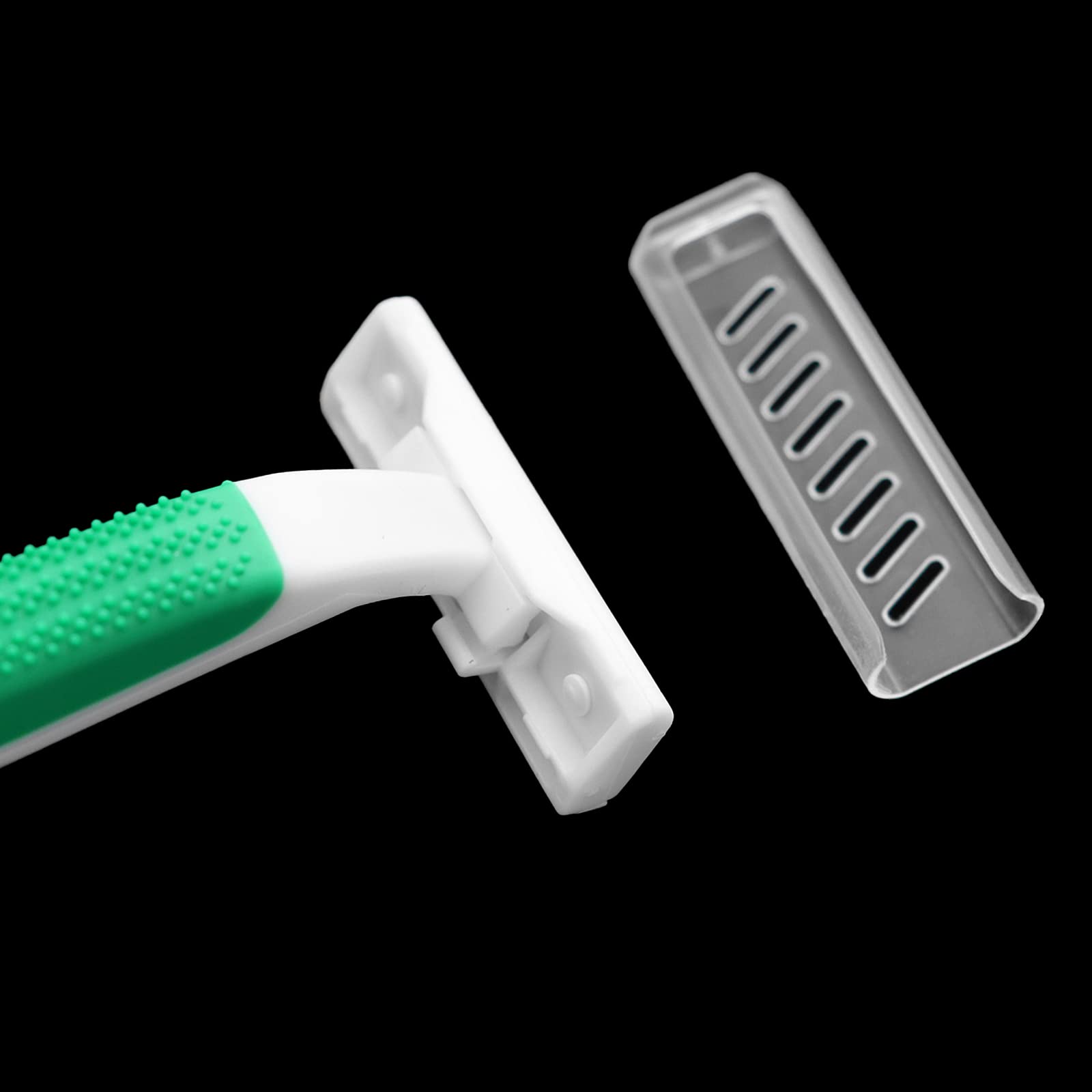 Bulk Disposable Twin Blade Razors - 50 Individually Wrapped Green Razors with Safety Cap & Shaving Cream | Ideal for Hotels, Airbnb, Shelters, Travel & Homeless Care Kits