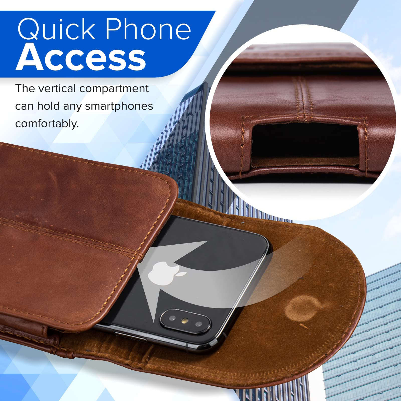 Genuine Leather Phone Belt Holster for Samsung Galaxy S25/S24/S23/S22/S21/S20 Ultra & S25+ - Waist Pouch with Clip for Men - Hiking, Running & Outdoor Smartphone Carrier with Card Holder