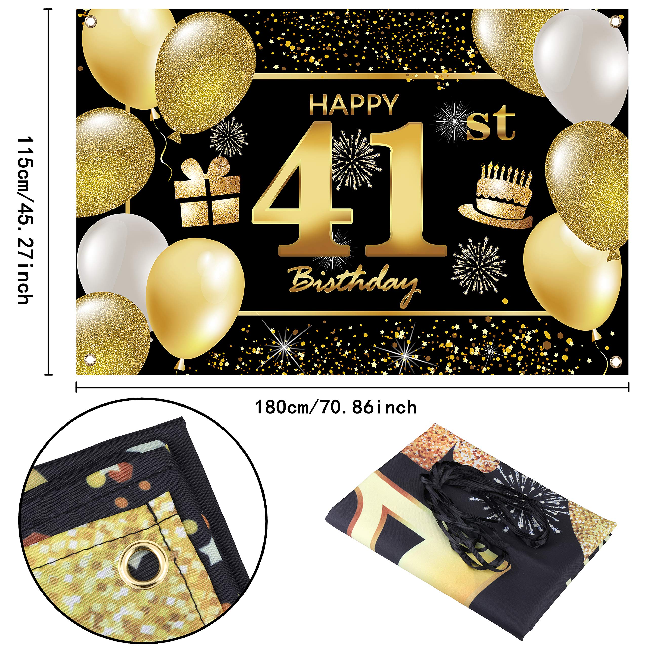 41st Happy Birthday Banner - Premium Birthday Decorations for Men, Party Supplies & Backdrop - Perfect for Indoor & Outdoor Celebrations, Photo Booths & Surprise Parties