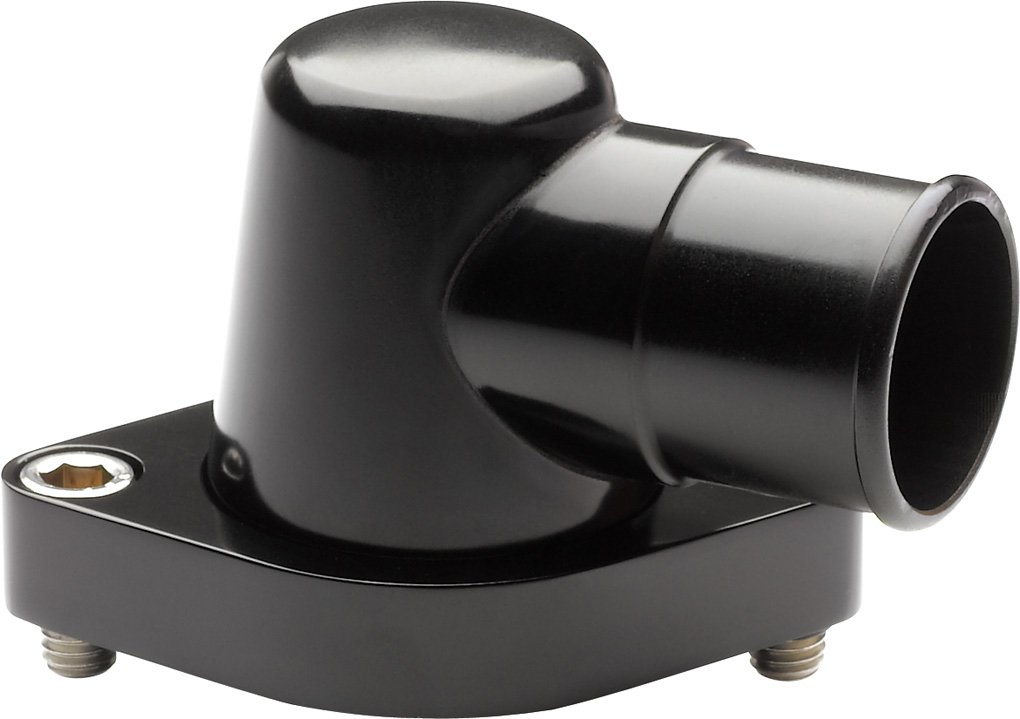 Billet Specialties BLK90220 Black 0 Degree Water Neck for Chevy Small Block Engines - High Performance Cooling System Upgrade for Chevy 350, 383, 400