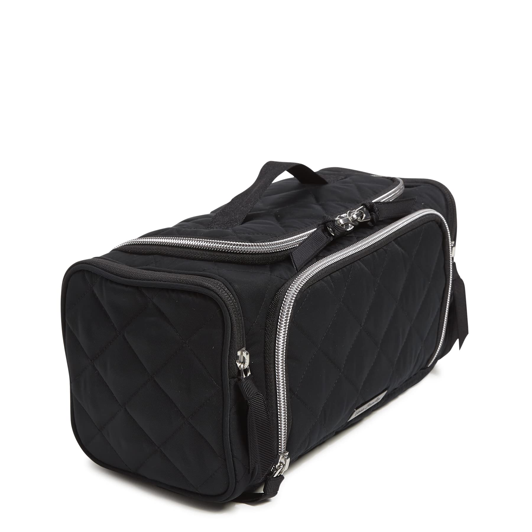 Vera Bradley Women's Large Travel Cosmetic Bag - Black Performance Twill Makeup Organizer for Toiletries & Beauty Essentials | Perfect for Air Travel, Gym, and Daily Use