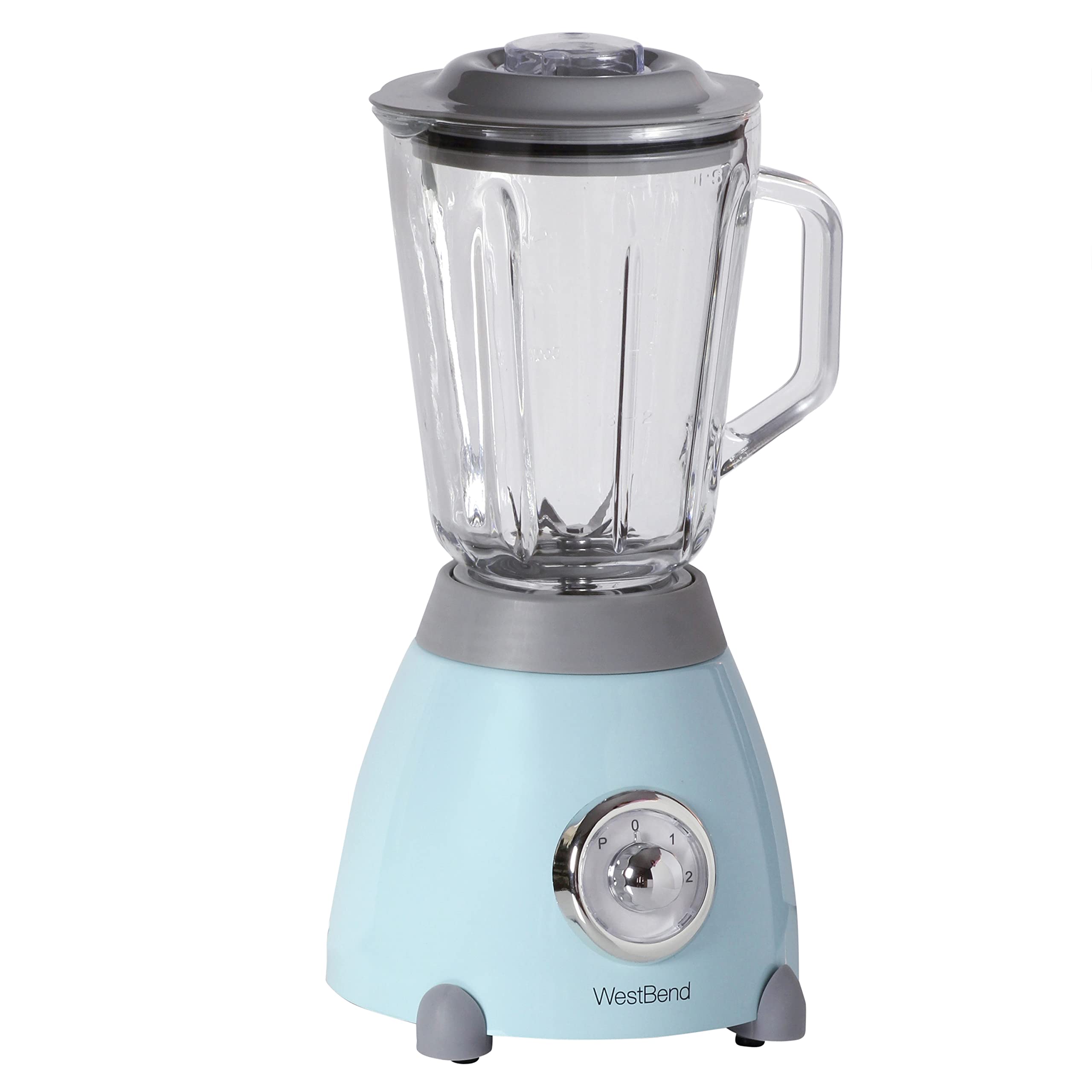 West Bend Retro-Style 500-Watt Blender with 48oz Glass Jar & Stainless Steel Blade - 3 Speed Settings for Smoothies, Shakes & Food Prep - Vintage Blue Countertop Blender for Kitchen, Bar & Healthy Lifestyle