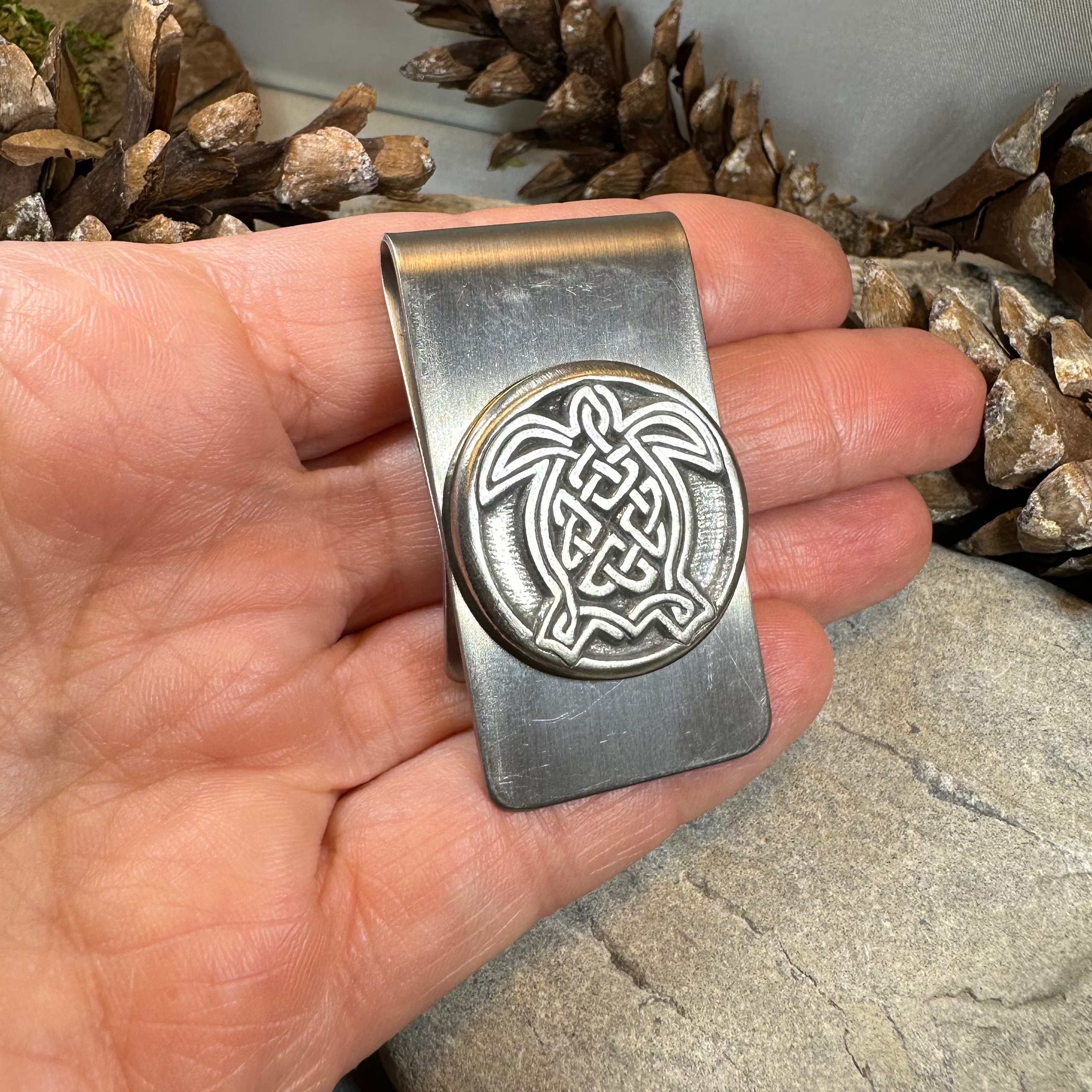 Celtic Turtle Money Clip - Handcrafted Stainless Steel Wallet Money Holder for Men | Perfect for Cash, Credit Cards & ID | Ideal Gift for St. Patrick's Day, Birthday & Anniversary