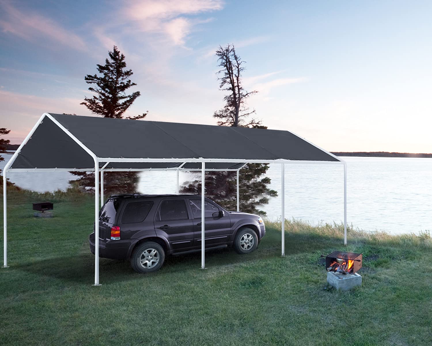 ABCCANOPY 10x20 FT Heavy Duty Carport Garage Shelter - Waterproof Canopy Tent for Cars, Boats, RV, Outdoor Parties & Events (Gray) - Perfect for Backyard, Driveway & Commercial Use