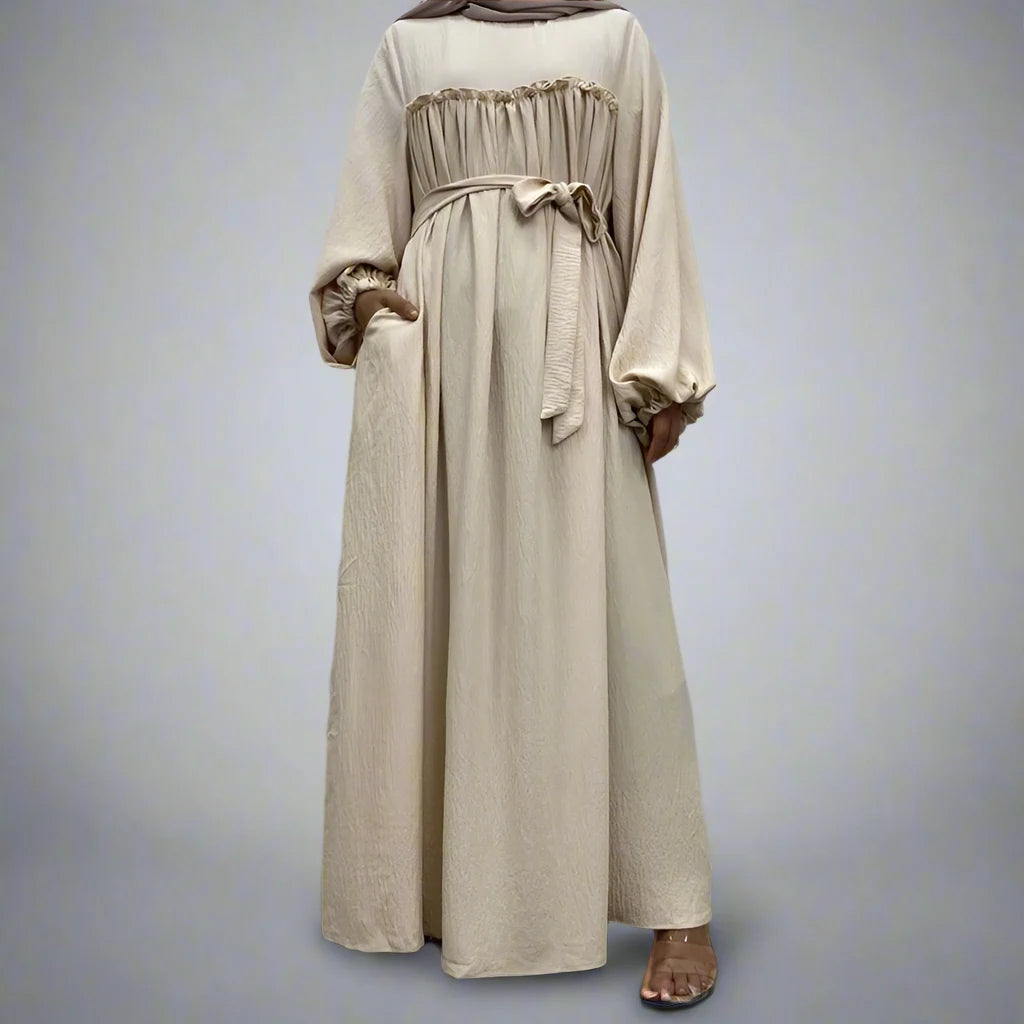 Elegant Muslim Women's Satin Loose Abaya Dress with Pockets - Modest Islamic Prayer Dress for Mosque, Eid & Daily Wear