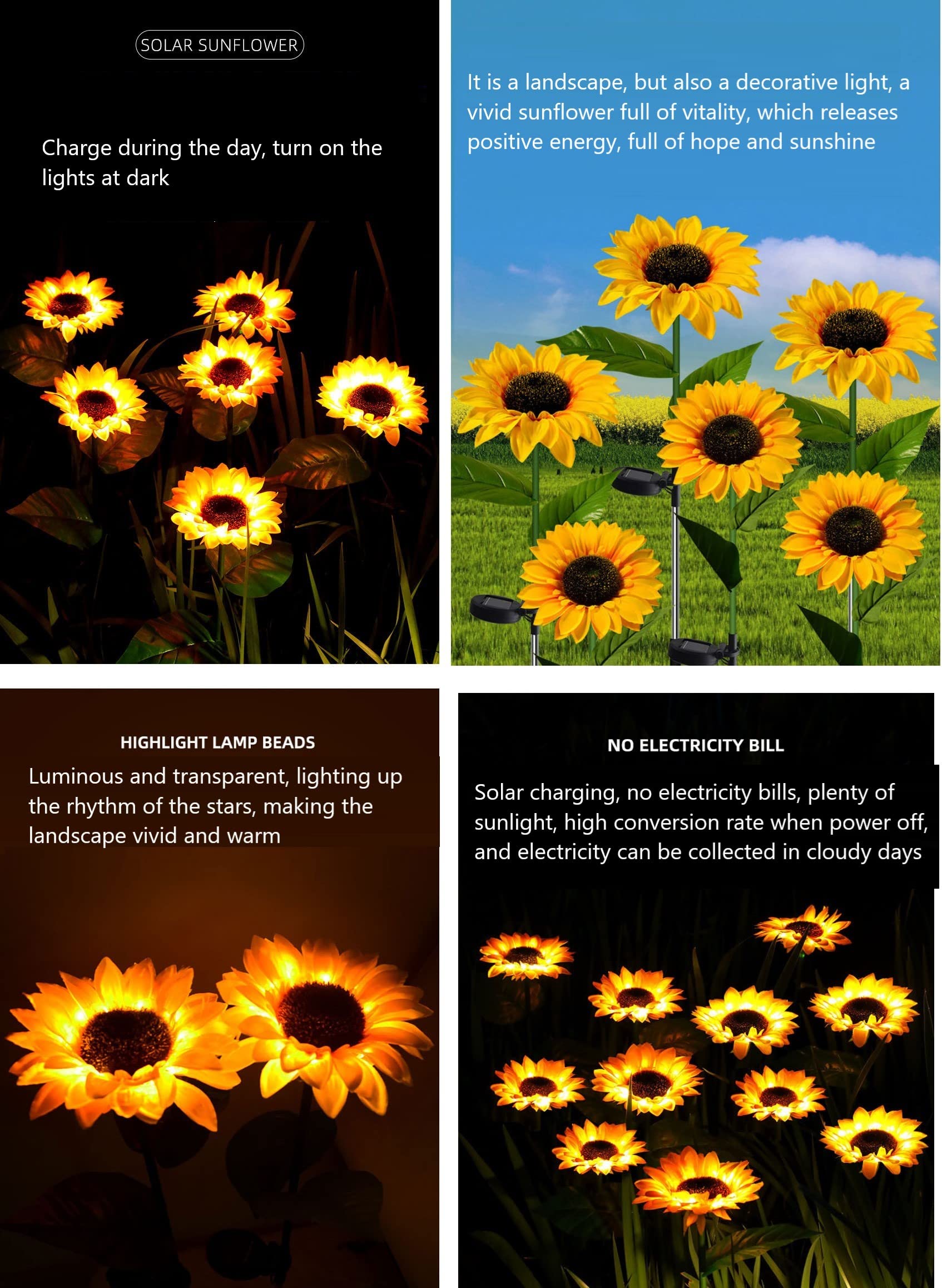 Solar Powered LED Sunflower Lights for Outdoor Garden Decor - Waterproof Lawn & Yard Lighting for Patio, Pathway, and Landscape Decoration