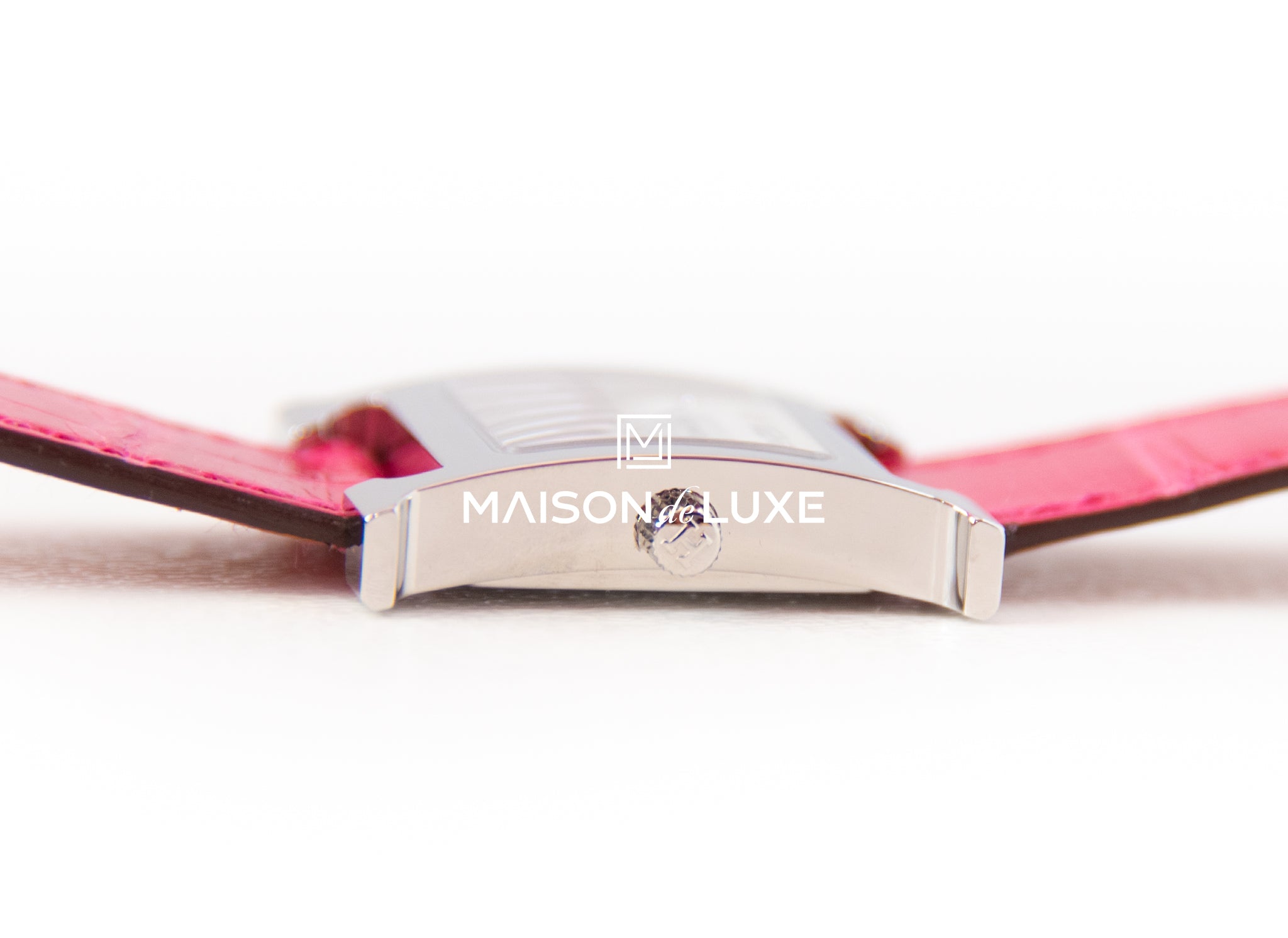 Luxury Hermes Diamond H Hour Heure Watch with Raspberry Crocodile Leather Strap - Perfect for Formal Events, Business Meetings & Special Occasions