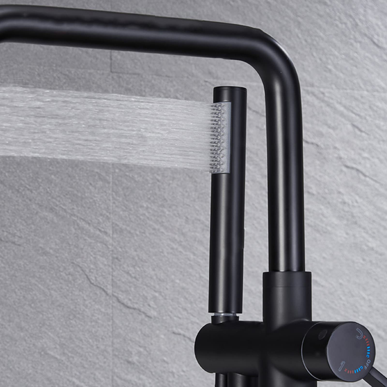 360° Swivel Freestanding Floor Mounted Tub Filler - High Arc Brass Bathtub Faucet with Handheld Shower | Single Handle Hot & Cold Water Mixer Tap in Chrome Finish | Perfect for Modern Bathrooms & Spa-Like Showers