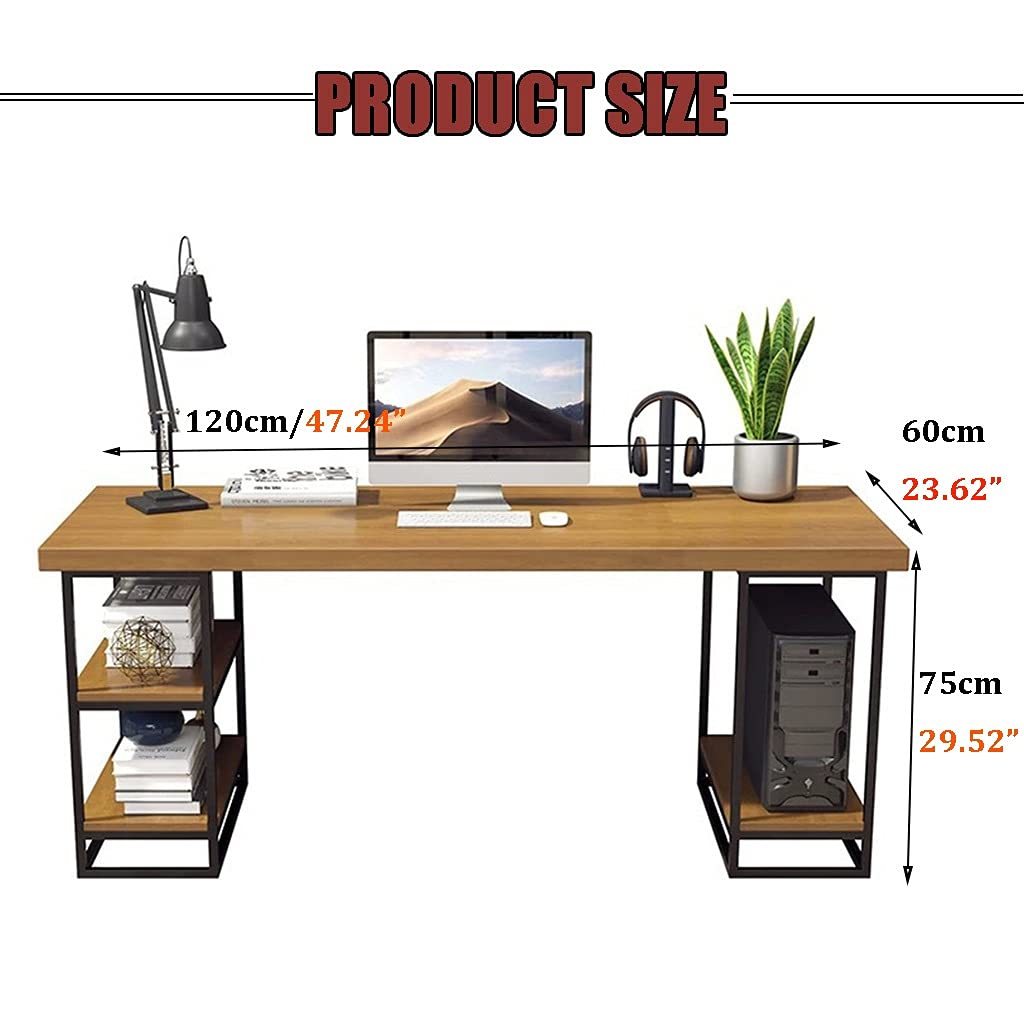 Solid Wood Computer Desk with Wrought Iron Frame - 120x60x75cm Home Office Desk with Storage Shelf, Easy Assembly Writing Workstation for Small Spaces | Perfect for Remote Work, Gaming & Study