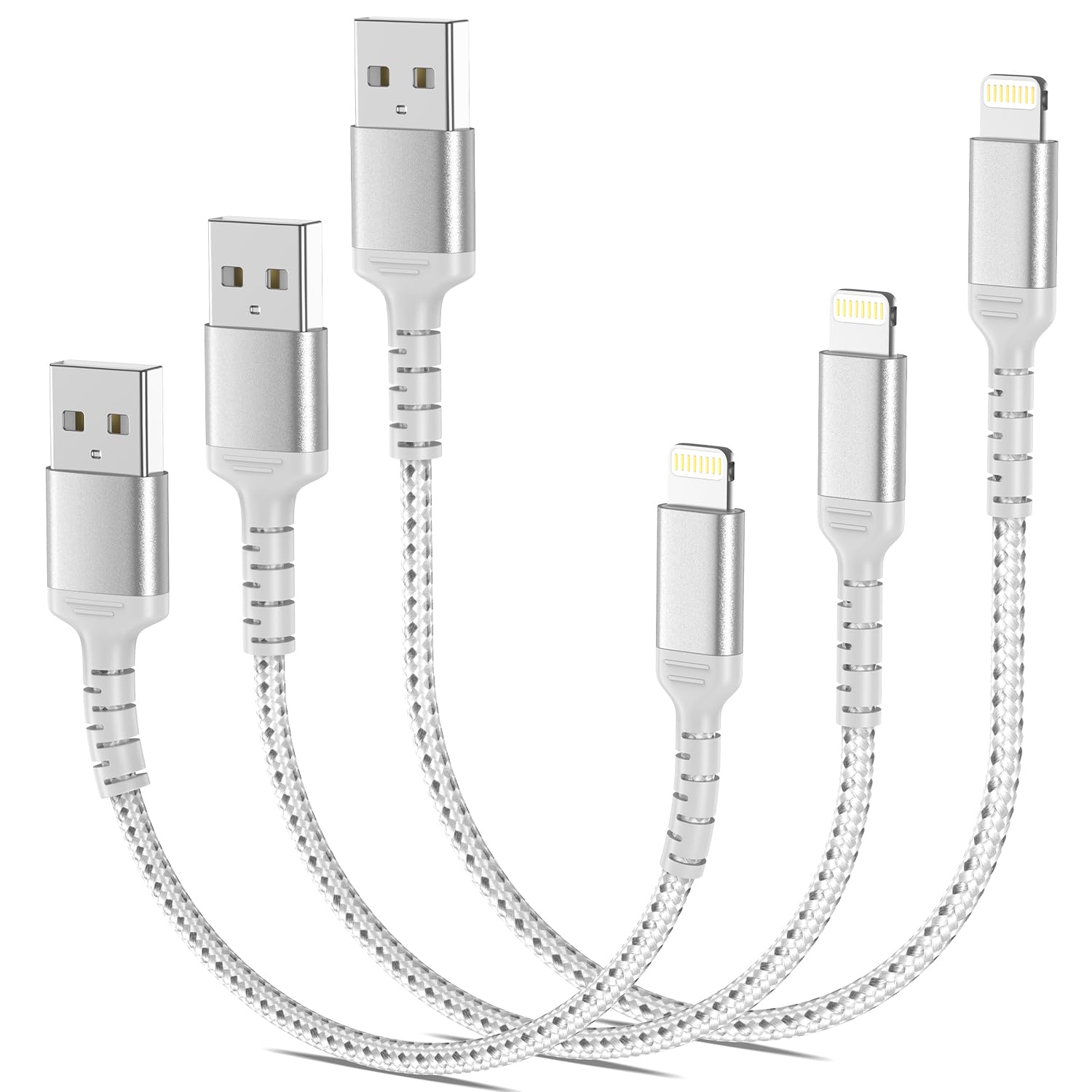 ADILIFT 3-Pack Short Lightning Cable [20/30/50CM] - Durable Nylon USB A to Lightning Fast Charging Cable for iPhone 14/13/12/11/Pro Max/XS/XR/X/8/7 & iPad - Perfect for Home, Office, Car & Travel Charging