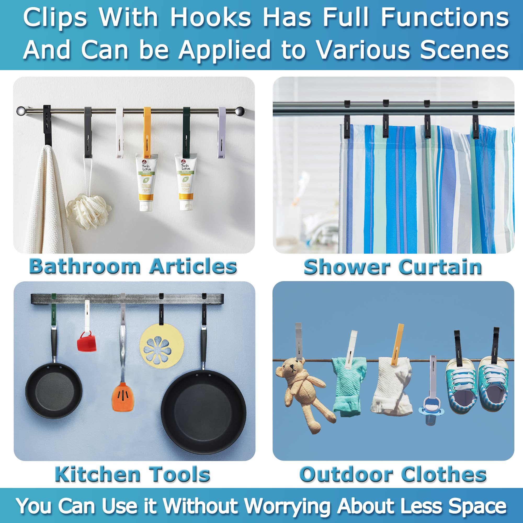 XoYoZo 4Pcs Laundry Hooks with Clips - Organize Socks, Towels & Bras for Bathroom & Wardrobe (Green)