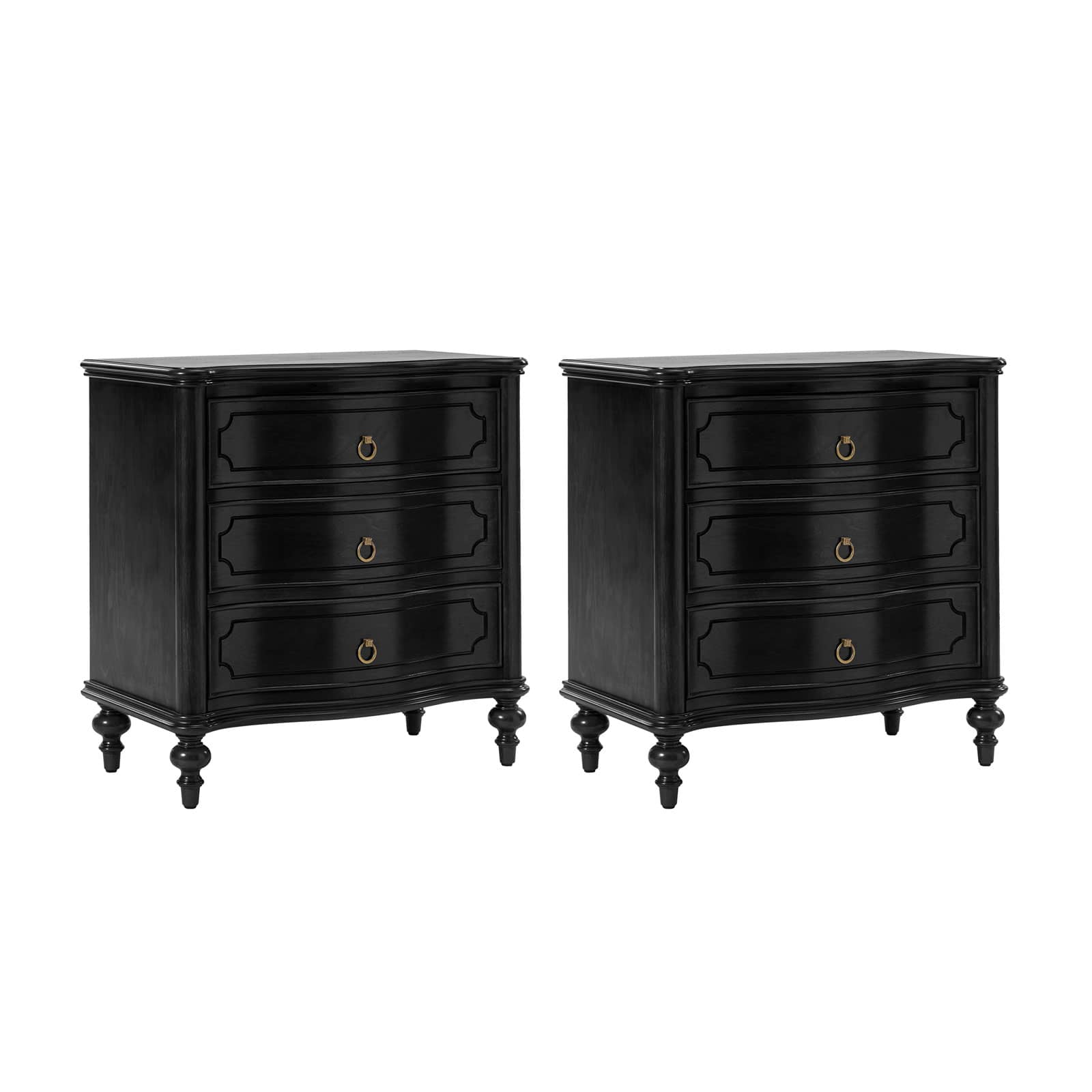 Bernhard 3 Drawer Traditional Nightstand with USB Outlets - Solid Wood Bedside Table for Bedroom, Living Room & Office - Charging Station & Storage Cabinet