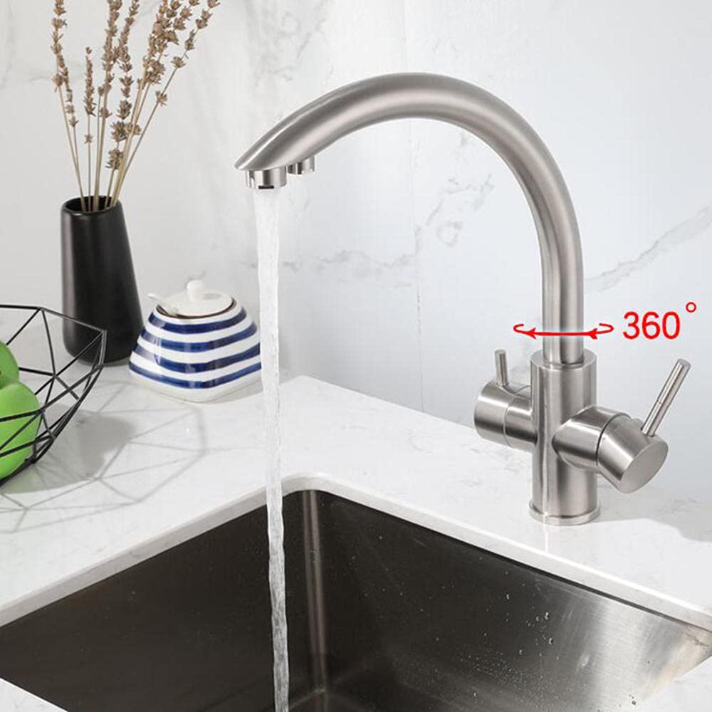 3-in-1 Stainless Steel Brushed Kitchen Faucet with 360° Rotation | Hot & Cold Water Dispenser | Compatible with Water Purifiers | Perfect for Modern Kitchens & Home Renovations