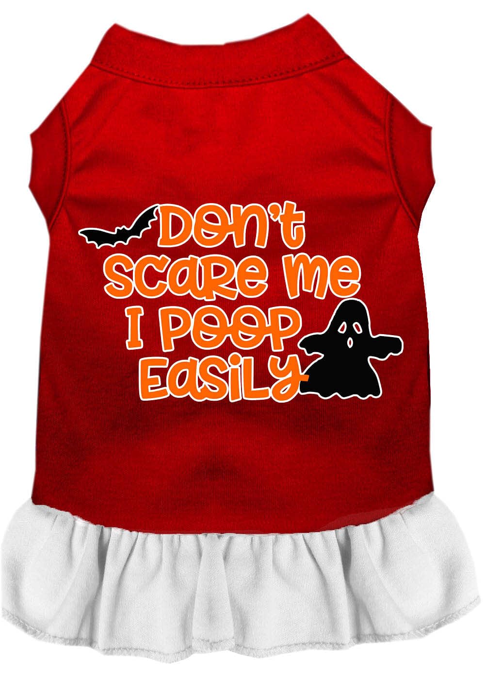 Halloween Pet Costume for Small Dogs & Cats - 'Don't Scare Me, I Poop Easily' Funny Printed Red & White Outfit XS (0-3 lbs) - Perfect for Halloween Parties & Pet Photo Shoots