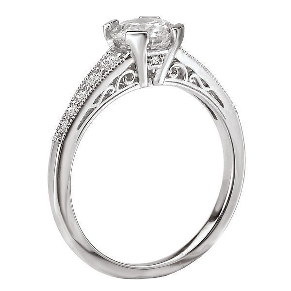 14KT 1/6 CTW Diamond Tapered Milgrain Vintage Engagement Ring Setting for 1CT Round Cut Solitaire - Perfect for Wedding, Anniversary & Proposal Gifts
