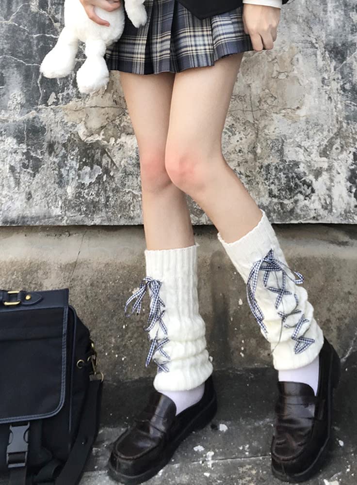 Hotmiss Women's Japanese Style Knit Crochet Wool Leg Warmers - Knee High Boot Stockings for Winter Fashion, Dance, Yoga & Outdoor Activities