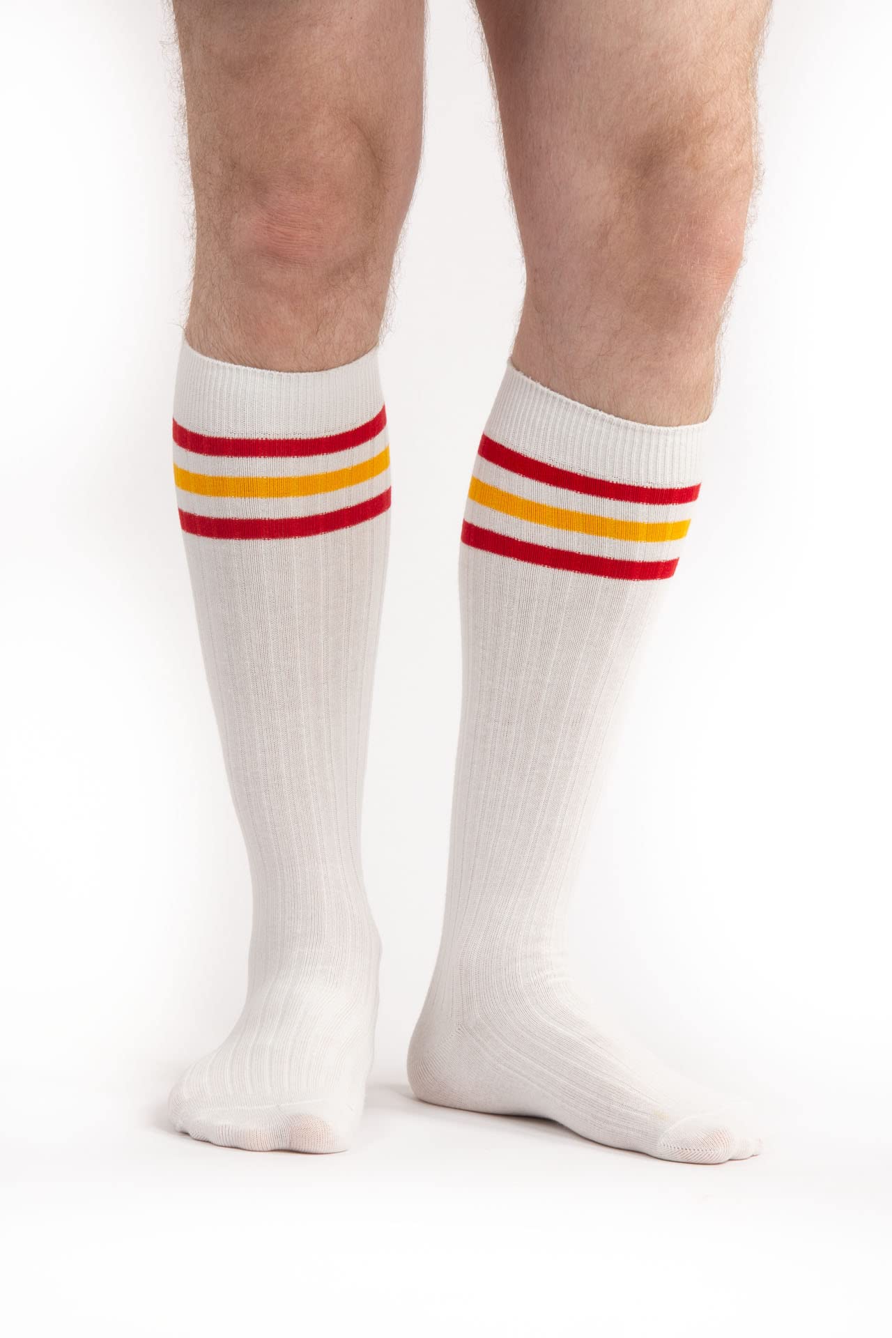 4 Pack Men's Knee High Cotton Striped Dress Socks - Over The Calf Formal Socks for Business & Office (Size 9-11) - Perfect for Work, Dress Shoes & Professional Outfits