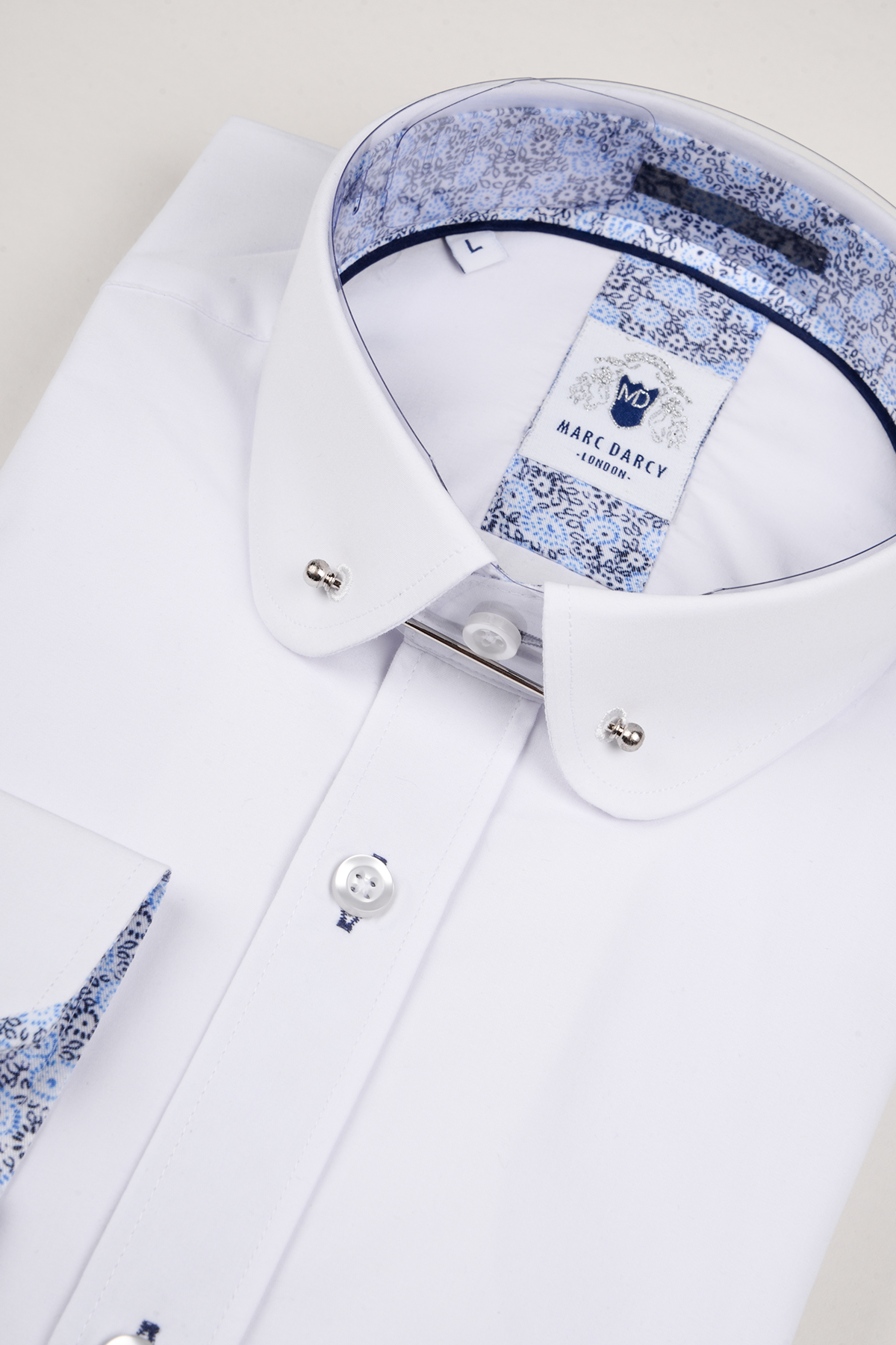 BENSON White Penny Collar Shirt with Collar Bar - Classic Men's Dress Shirt for Business, Wedding & Formal Occasions