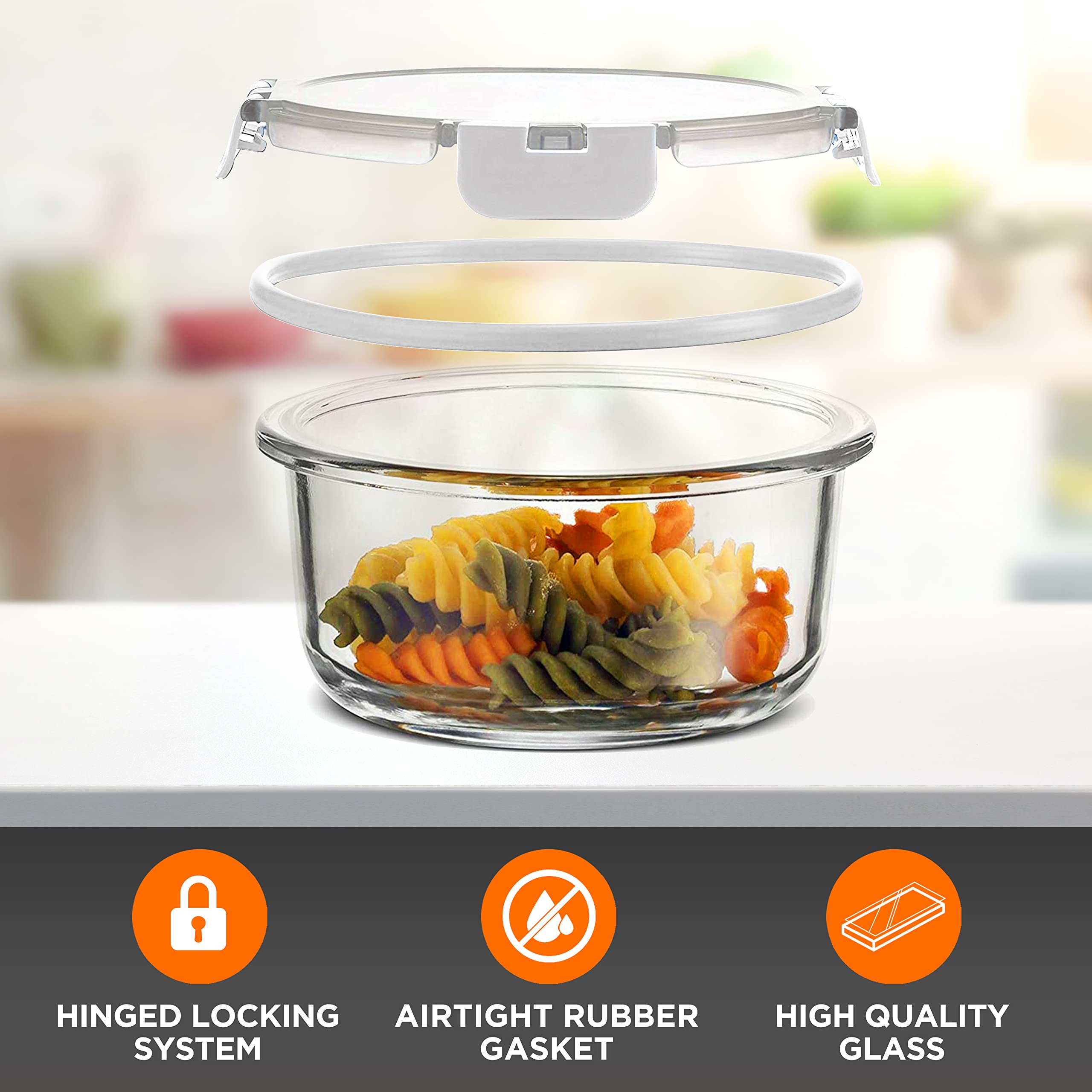 NutriChef 12-Piece Glass Food Storage Containers Set with Airtight Lids - Stackable Meal Prep Containers for Leftovers, Snacks, Fruits & Vegetables - Microwave, Freezer & Dishwasher Safe - Perfect for Meal Prepping, Office Lunches & Pantry Organization (White)