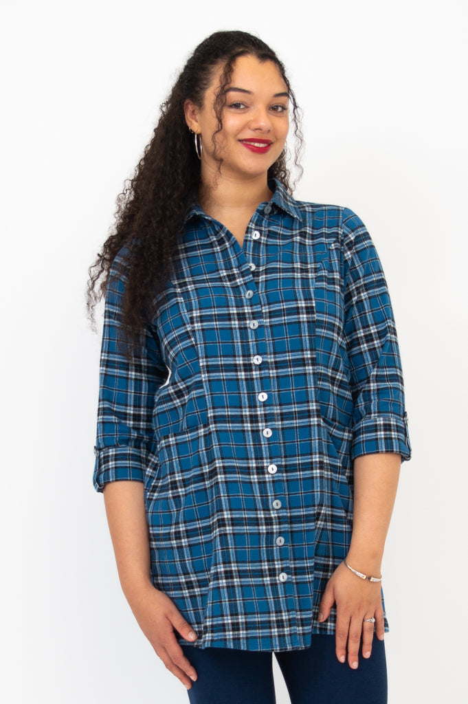 Larissa Tunic Top - Stylish Maya Plaid Print Cotton Blouse for Women | Perfect for Casual Outings, Office Wear & Spring Fashion
