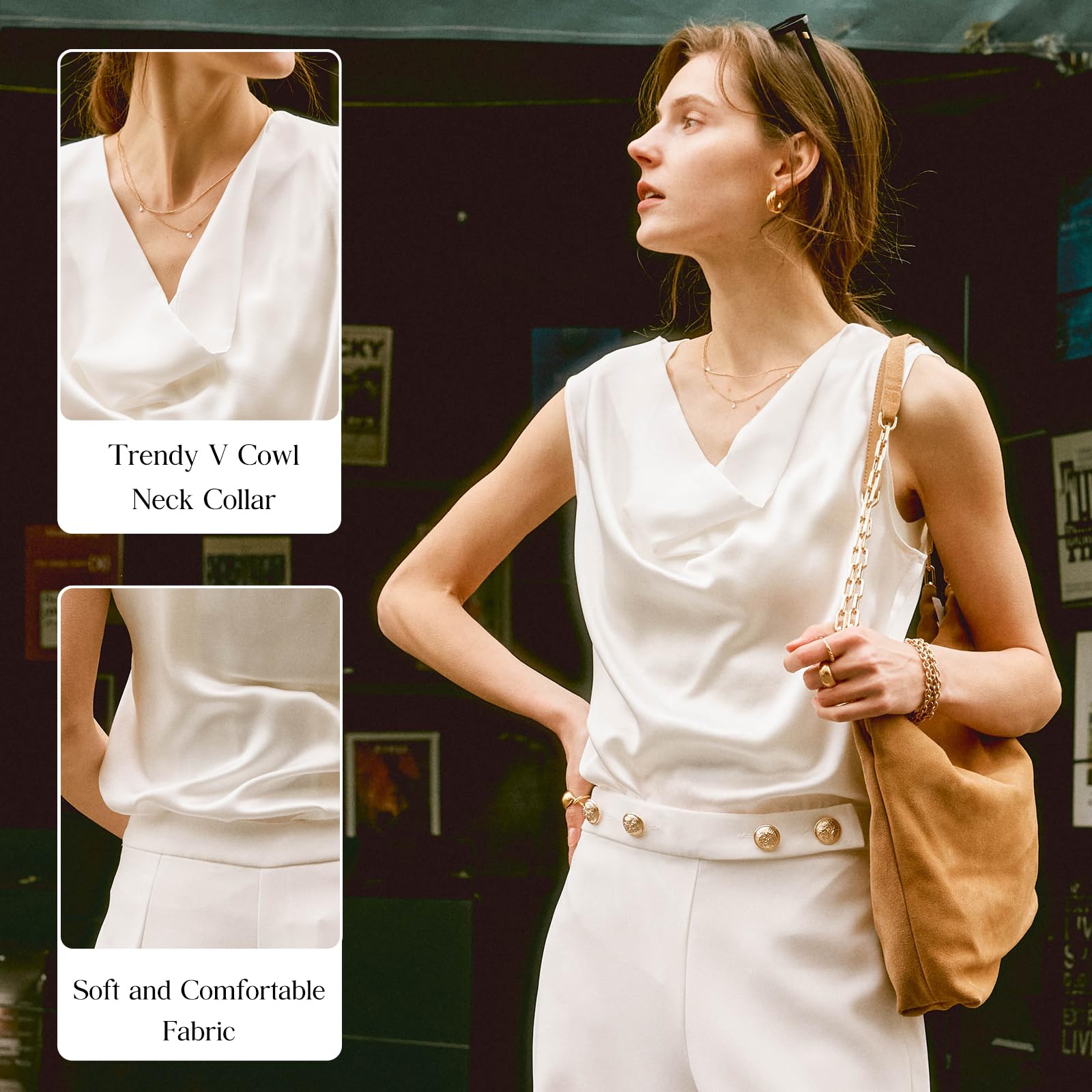 Luxury Mulberry Silk Camisole Tops for Women - Cowl Neck Sleeveless Blouse, Soft & Comfortable Summer Tank Top | Perfect for Layering, Evening Wear & Casual Outfits