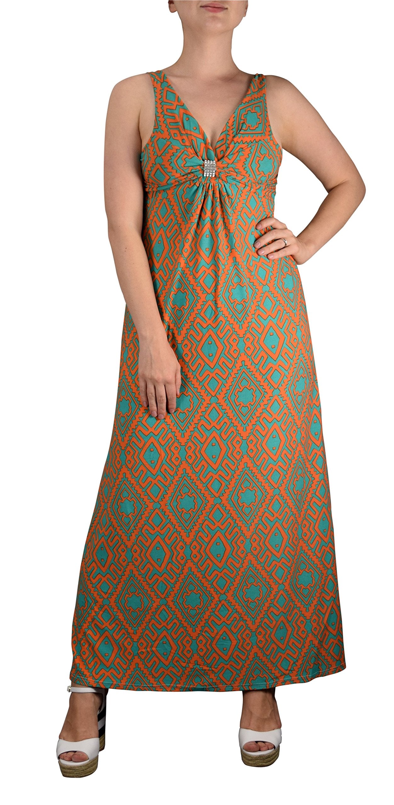 Tribal Damask Print Sleeveless Beach Maxi Dress for Women - Flowy Summer Dress for Vacations, Pool Parties & Boho Outfits