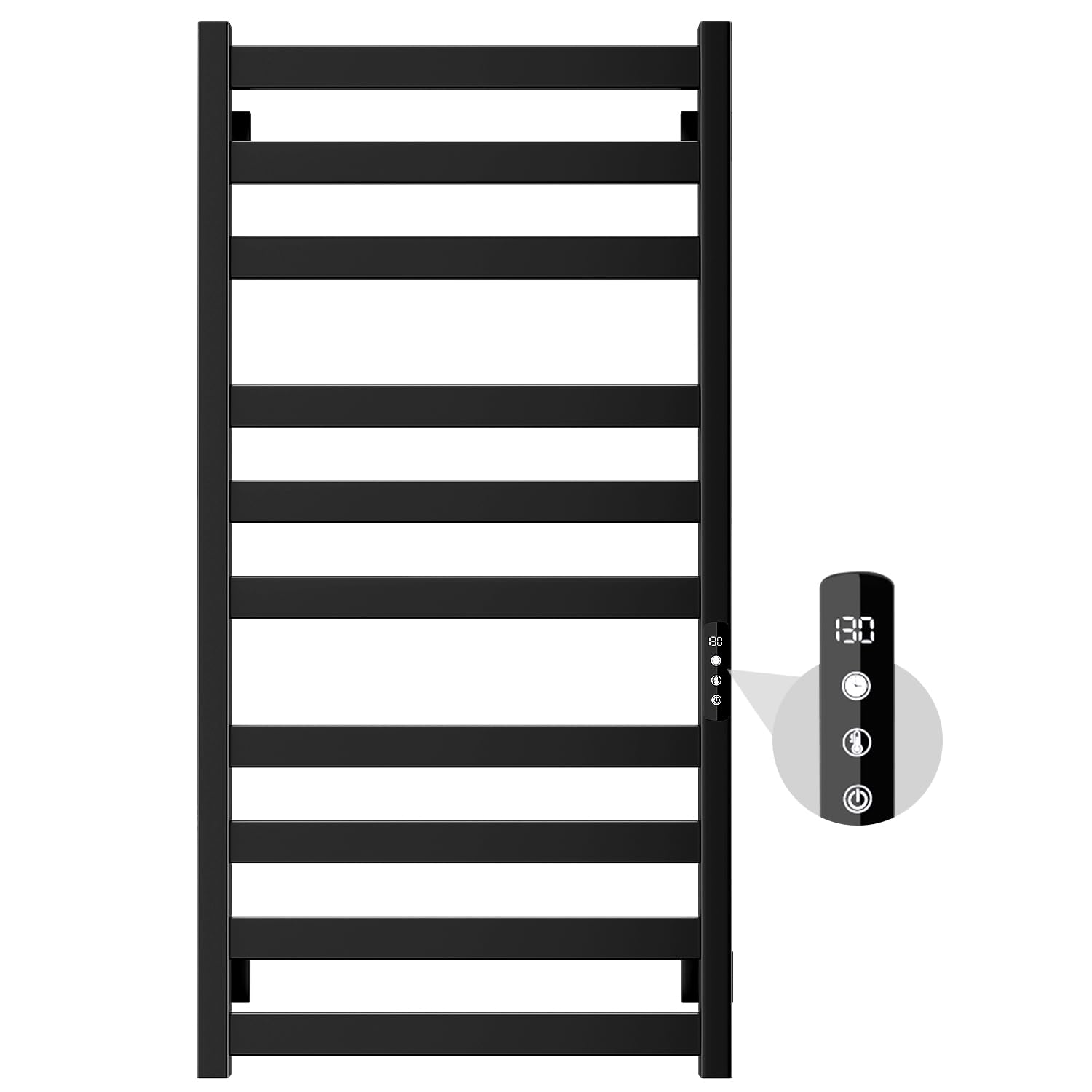Stainless Steel 10-Bar Towel Warmer & Heater for Bathroom - Wall Mounted with Touch Screen Timer, Hardwired or Plug-in, Black - Perfect for Spa, Luxury Home & Hotel Use