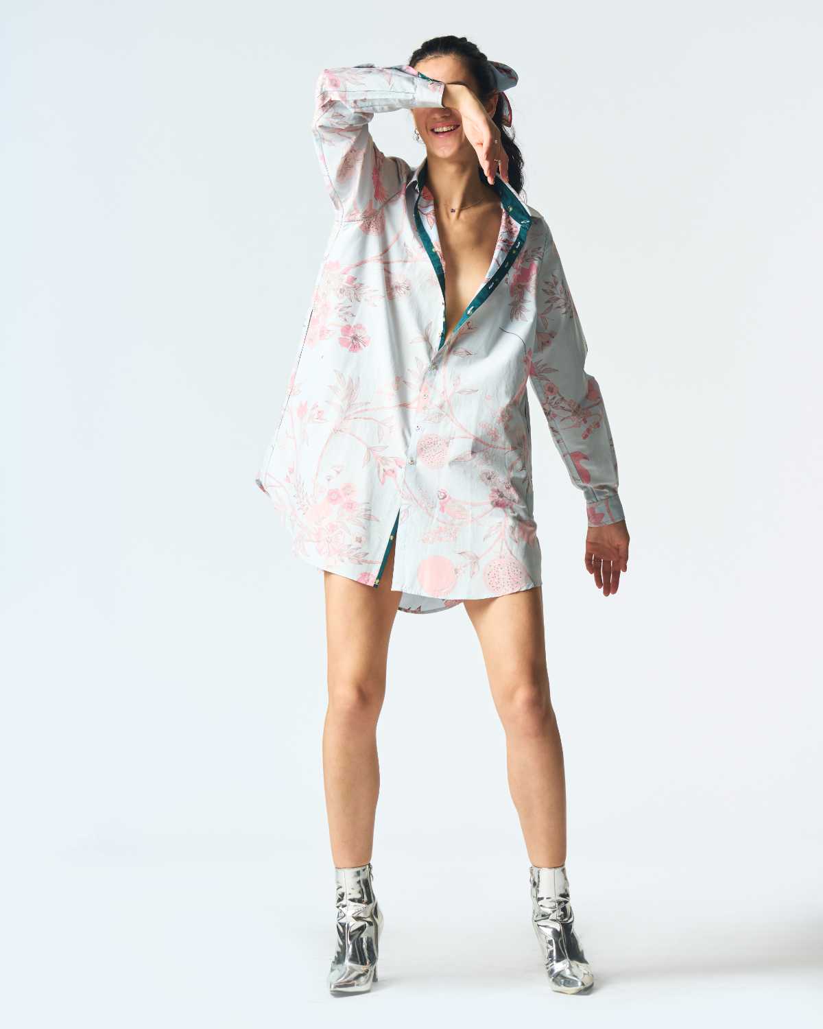 Oversized Cotton Silk Shirt in Ice Blue - Loose Fit Casual Blouse for Women, Perfect for Office, Travel & Everyday Wear