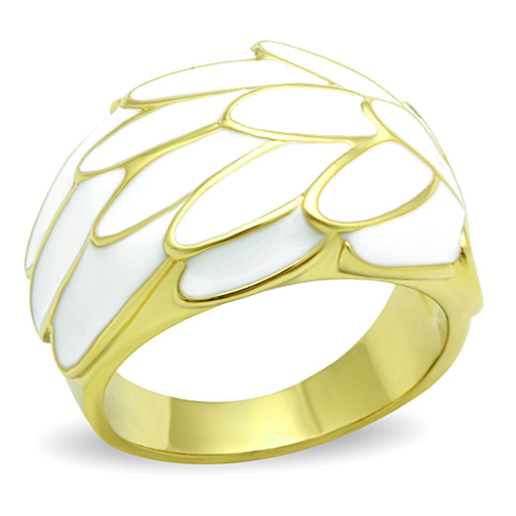 14K Gold Feather Ring for Women - Stainless Steel & White Epoxy - Size 5-10 - Elegant Everyday Jewelry