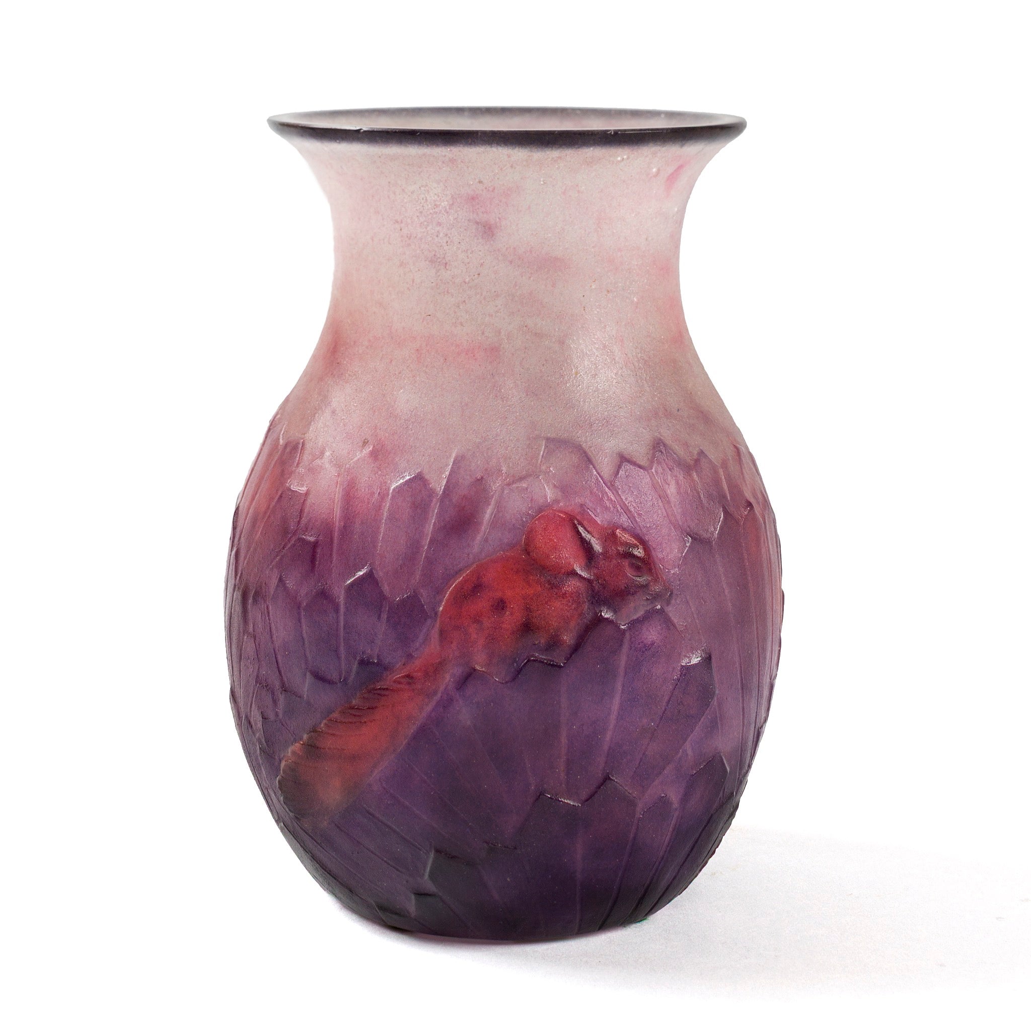 Gabriel Argy Rousseau Ecureuils Dans L'Herbe Pâte de Verre Glass Vase - Handcrafted French Art Glass Vase for Home Decor, Wedding Centerpiece & Luxury Gift