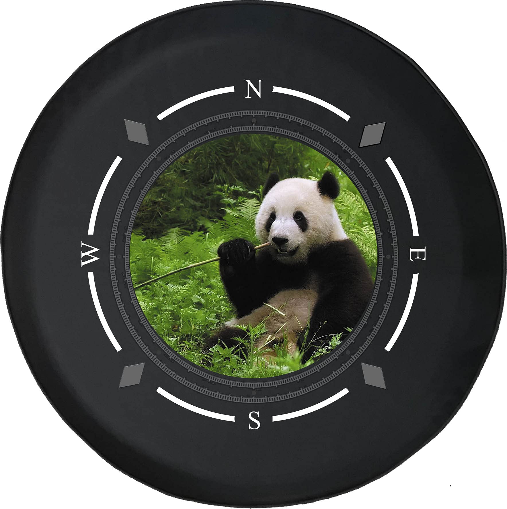 American Unlimited Spare Tire Cover with Compass Design - Lazy Panda Chewing Bamboo Print - Universal Fit for SUV, Trailer, RV & Most Vehicles - Durable & Weatherproof Wheel Accessory for Outdoor Adventures & Road Trips