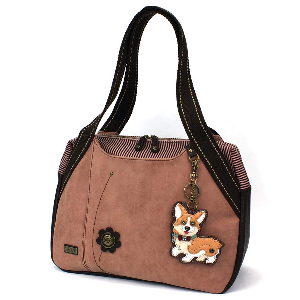CHALA Bowling Bag for Women - Stylish Dusty Rose Leather Tote with Corgi Design, Perfect for Bowling, Gym, Travel & Everyday Use