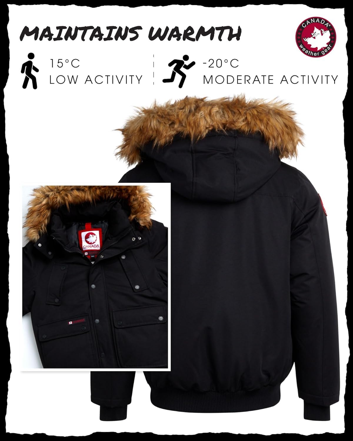 CANADA WEATHER GEAR Men's Big & Tall Winter Jacket - Heavyweight Bomber Parka Coat for Cold Weather, Outdoor Activities & Extreme Conditions (Sizes M-5X) - Ideal for Snowboarding, Hiking & Winter Commutes