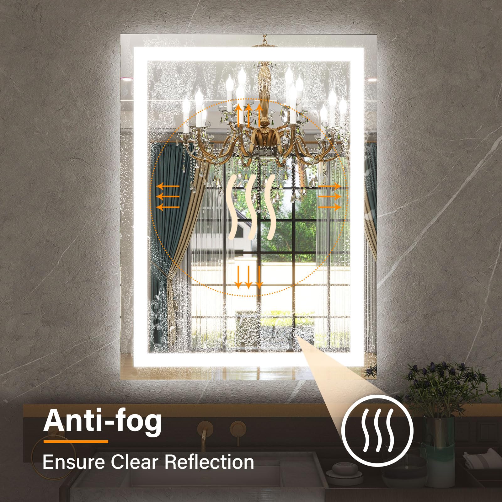 GLSLAND 24x32 Inch LED Bathroom Mirror with Anti-Fog, Dimmable Warm & Cool Light, Horizontal/Vertical Mounting - Perfect for Vanity, Makeup, and Modern Bathroom Decor