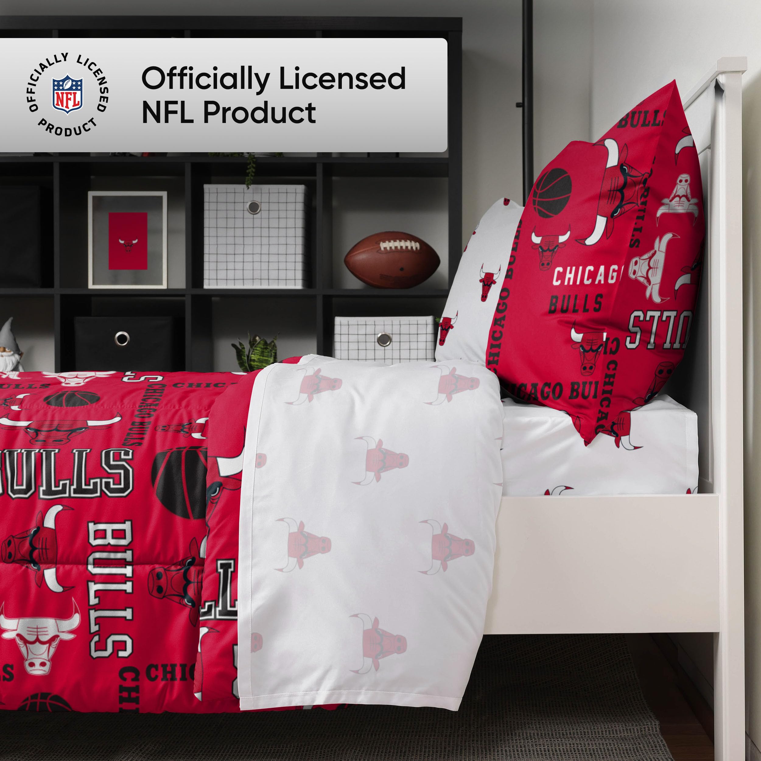Chicago Bulls NBA Team Color 5-Piece Full Bed in a Bag Comforter Set - Officially Licensed Bulls Bedding for Fans, Perfect for Game Nights & Themed Bedrooms
