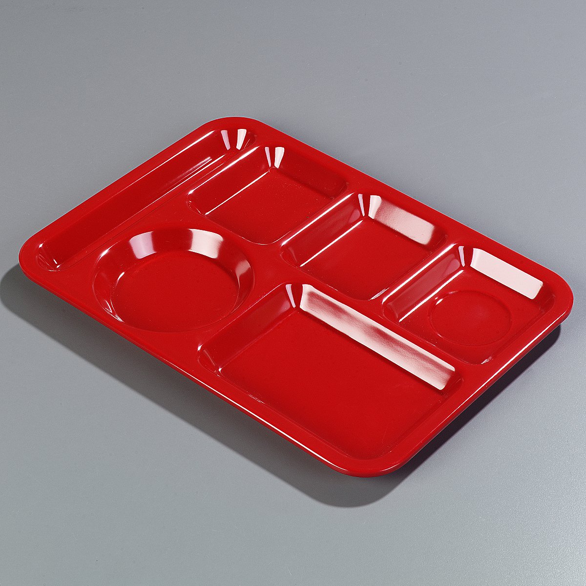 Carlisle Heavyweight 6-Compartment Plastic Meal Tray - Left-Handed Design for Schools, Cafeterias & Dining Halls - Durable Melamine 14