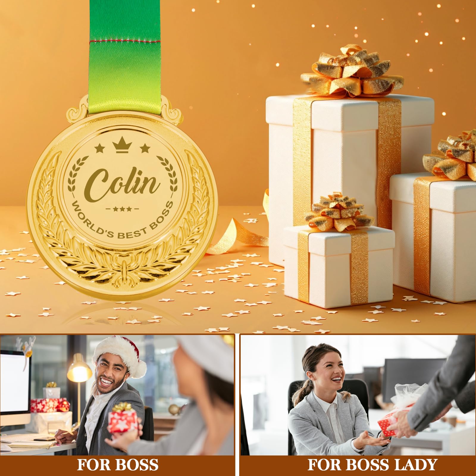 Funny Boss Day Gifts for Women & Men - Custom Gold Medals for Awards & Retirement