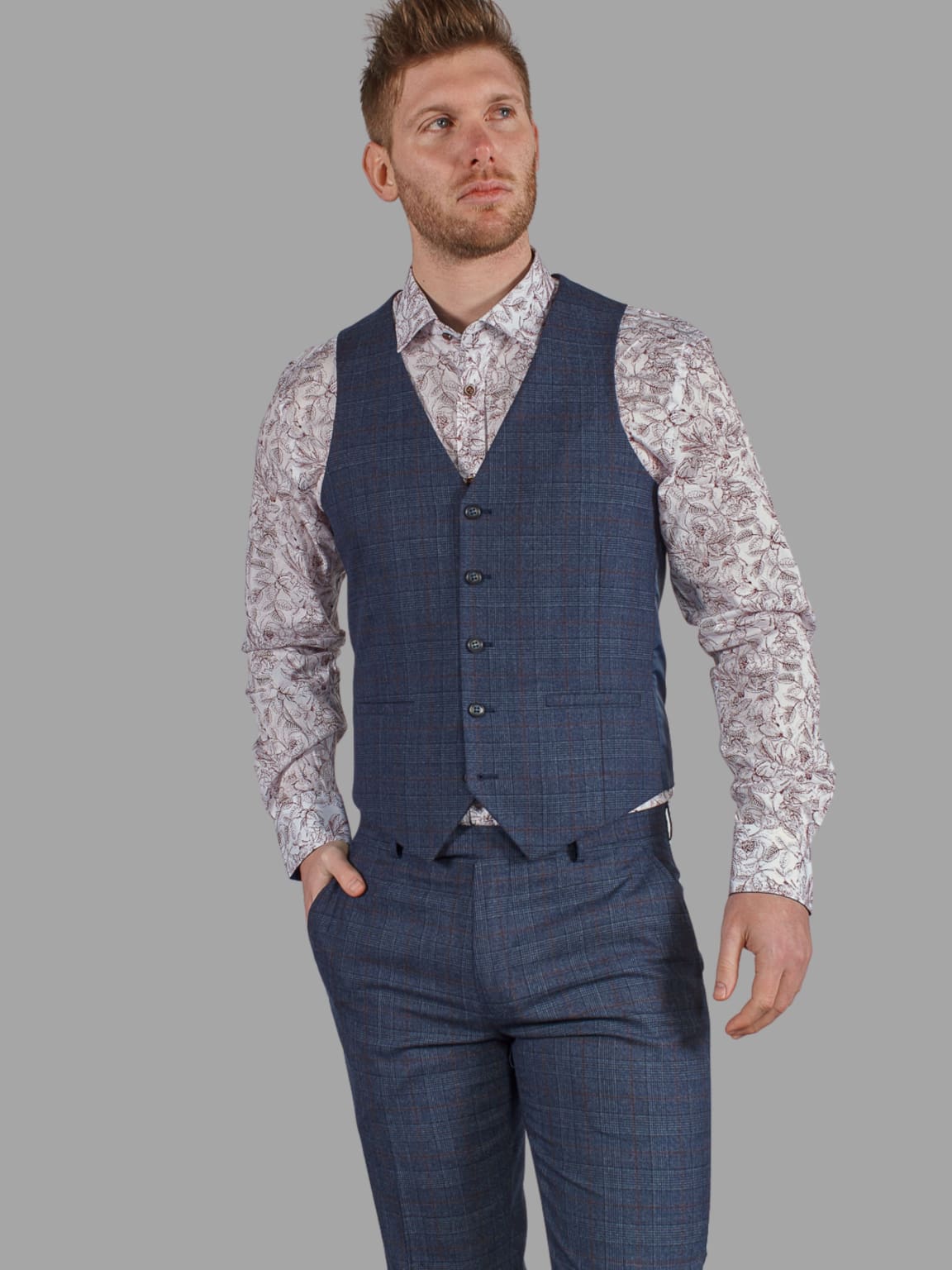 Harry Brown Finley Check Navy Waistcoat for Men - Stylish Slim Fit Formal Vest - Perfect for Weddings, Business Meetings & Office Wear