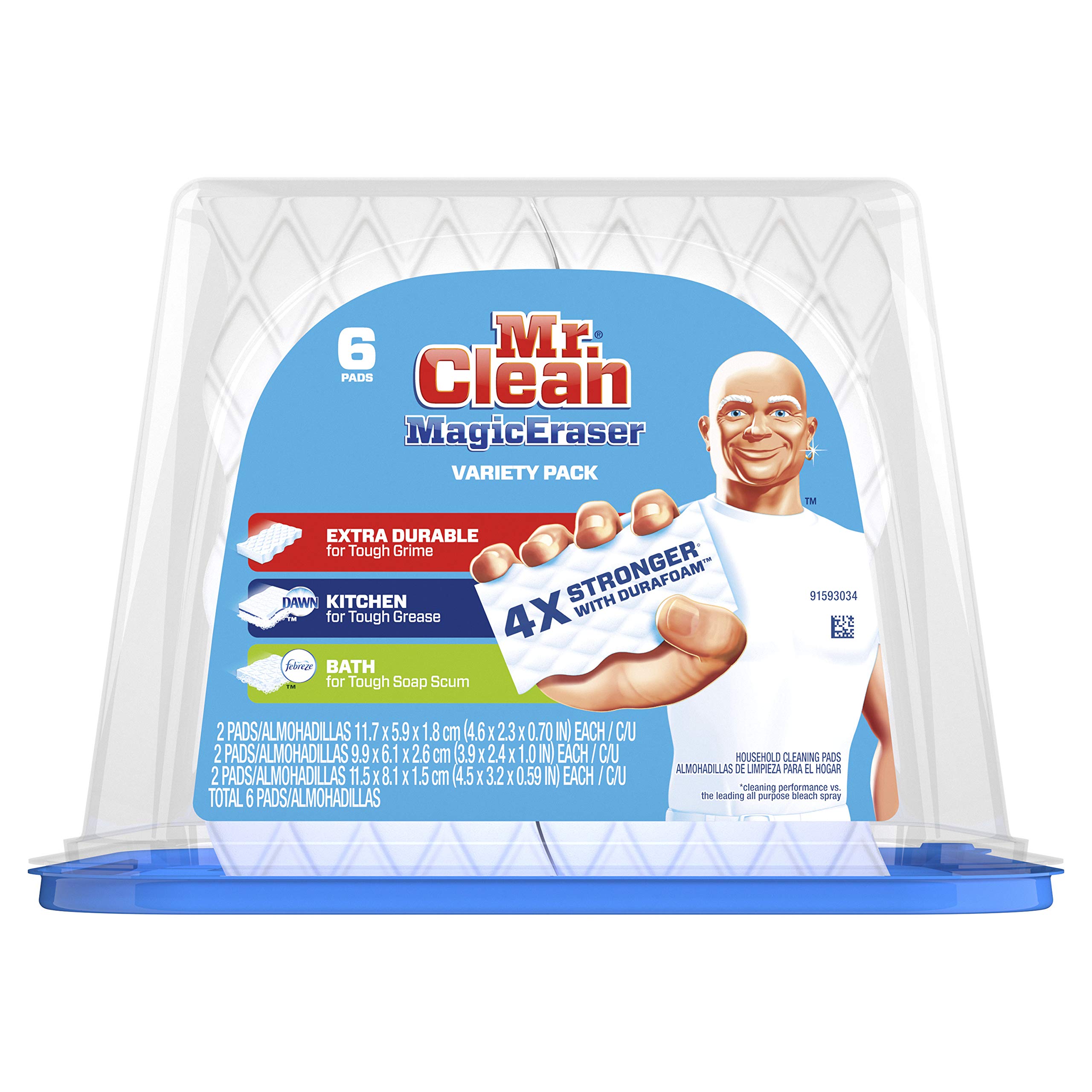 Mr. Clean Magic Eraser Sponge Variety Pack - 6ct Multi-Purpose Cleaning Pads for Kitchen, Bathroom, Walls & More - Heavy Duty Stain Remover for Tough Messes