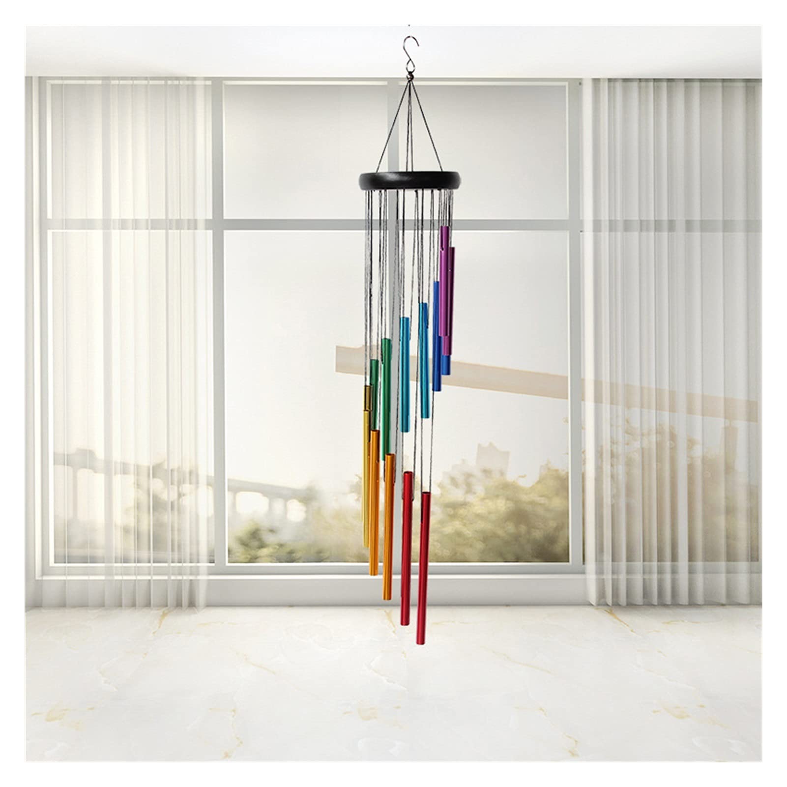 14 Tube Rotating Metal and Solid Wood Wind Chime - Elegant Home Decoration for Outdoor Garden, Patio, Porch & Indoor Wall Decor